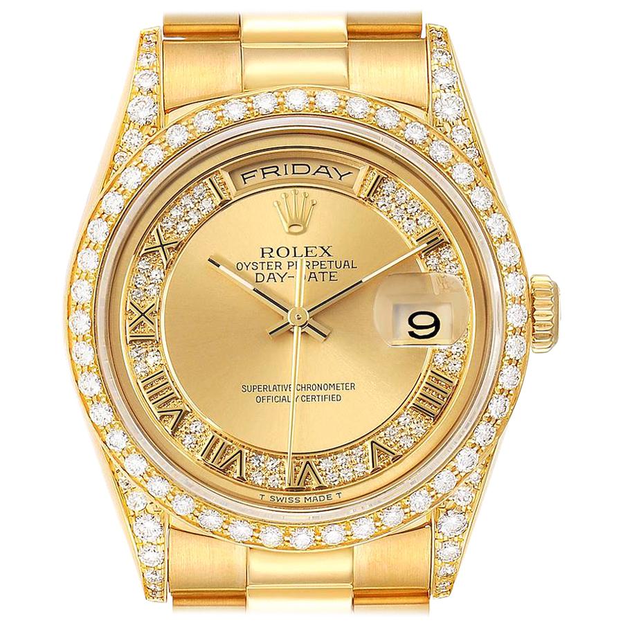Rolex President Day-Date Yellow Gold Myriad Diamond Men's Watch 18388