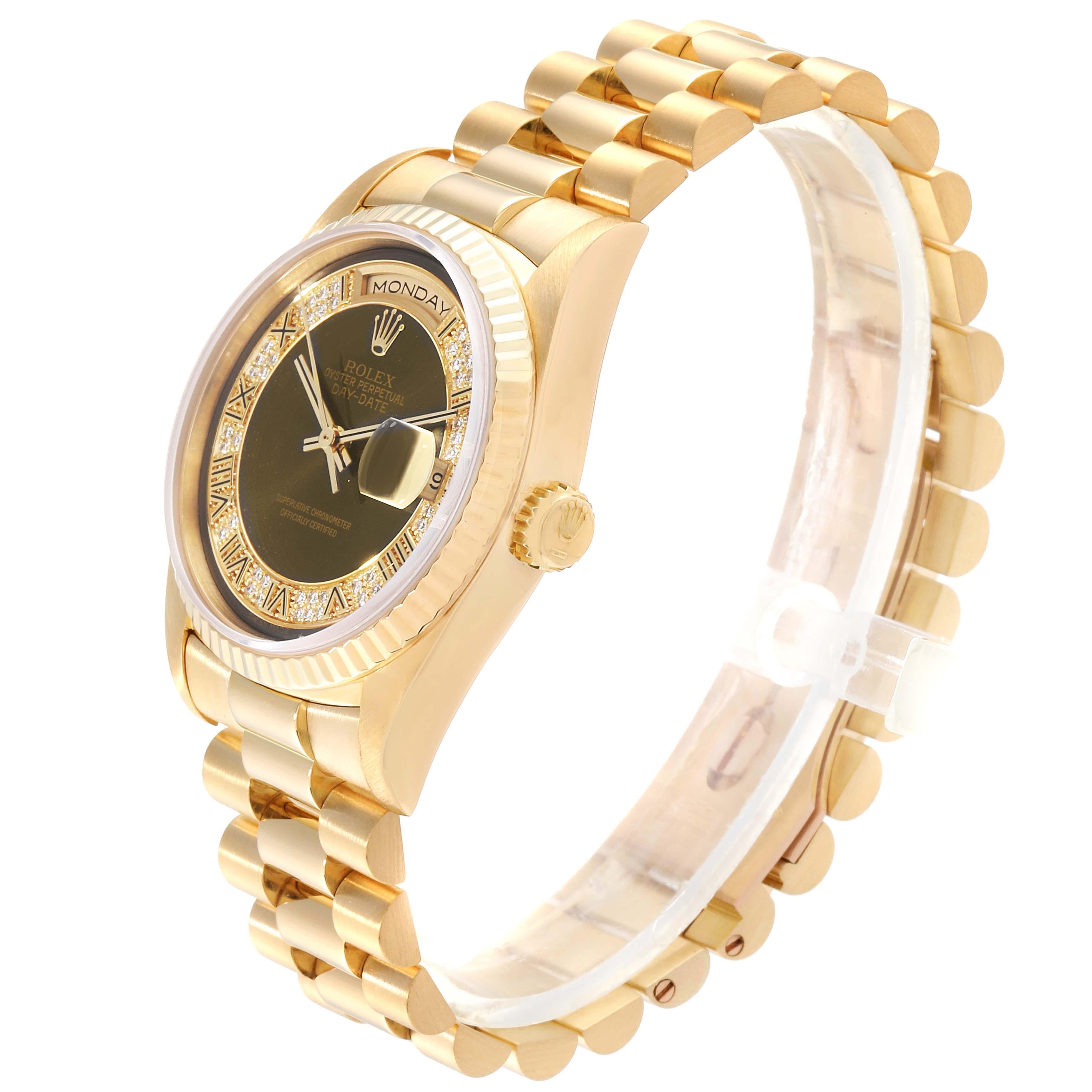 Rolex President Day-Date Yellow Gold Myriad Diamonds Men's Watch 18238 In Excellent Condition In Atlanta, GA
