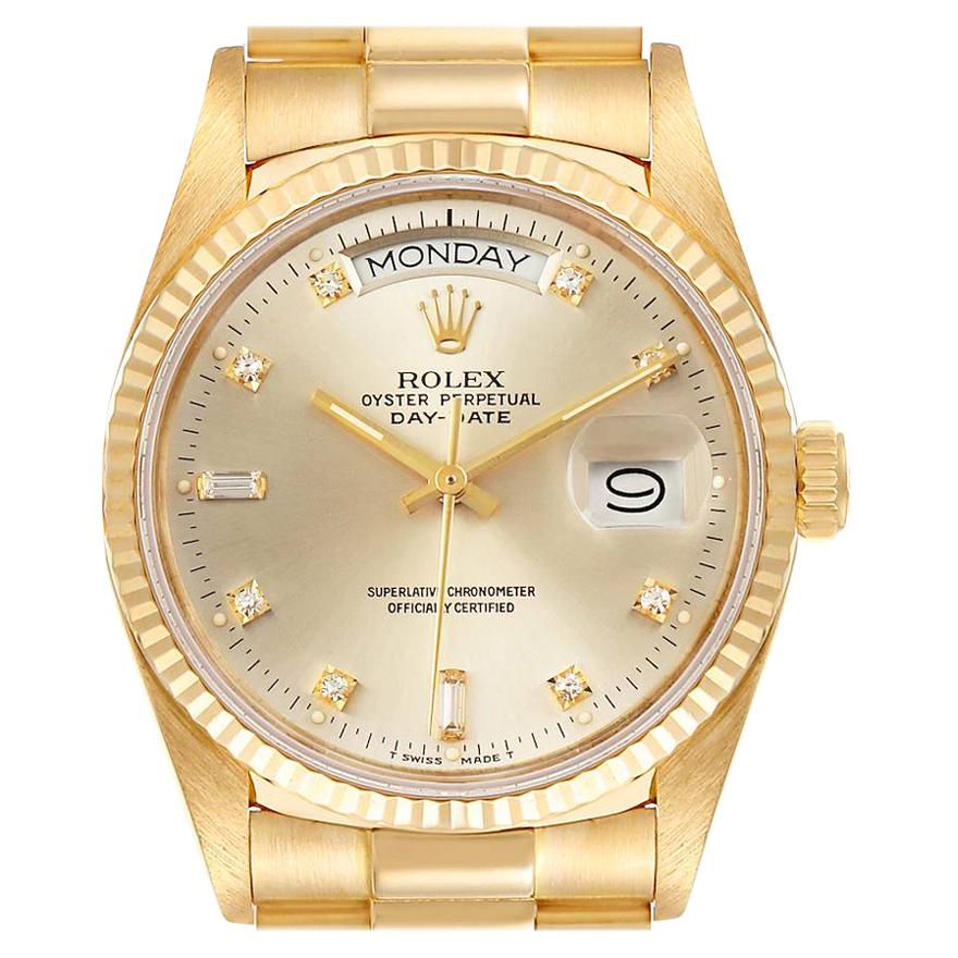 Rolex President Day-Date Yellow Gold Silver Dial Men's Watch 18038 Box For Sale
