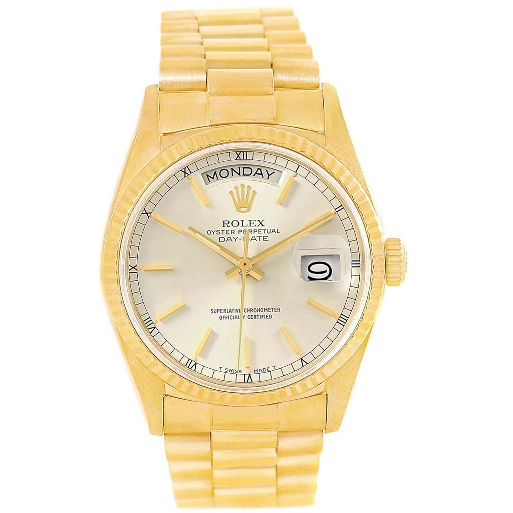 Rolex President Day-Date Yellow Gold Silver Dial Men's Watch 18038 For Sale 7