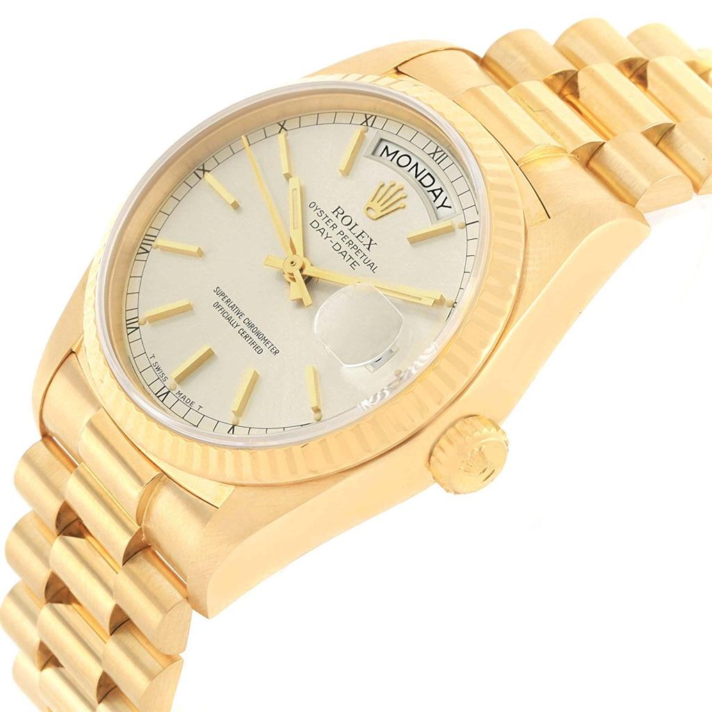 Rolex President Day-Date Yellow Gold Silver Dial Men's Watch 18038 For Sale 8