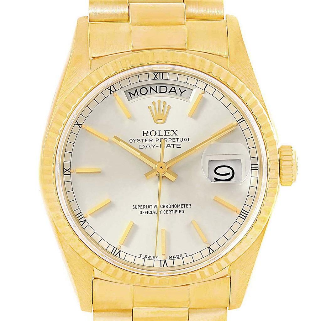 Rolex President Day-Date Yellow Gold Silver Dial Men's Watch 18038 For Sale 3
