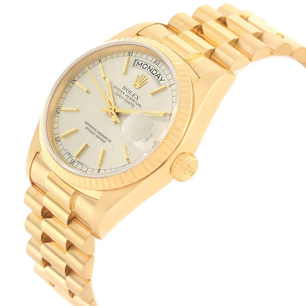 Rolex President Day-Date Yellow Gold Silver Dial Men's Watch 18038 For Sale 5