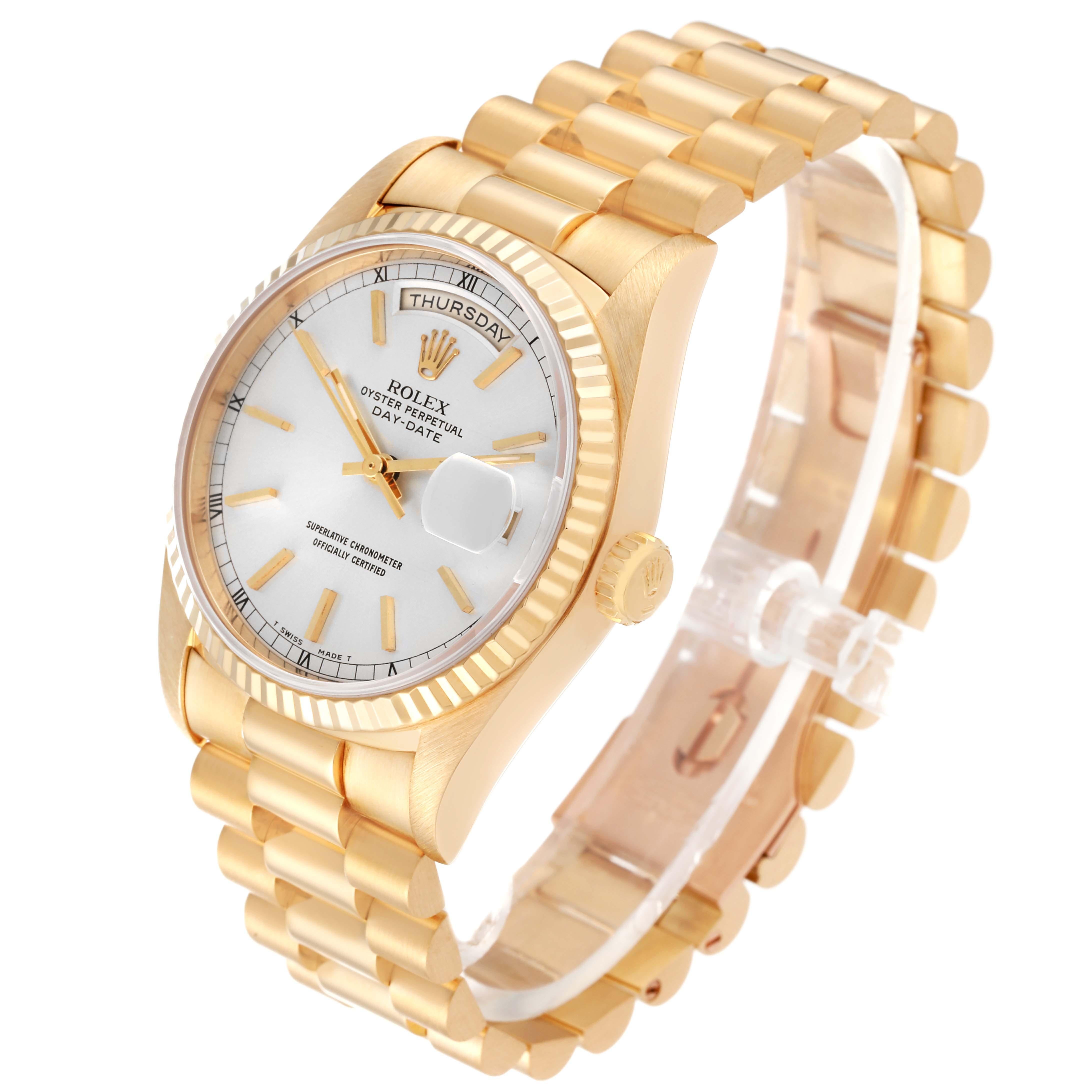 Rolex President Day-Date Yellow Gold Silver Dial Mens Watch 18238 1