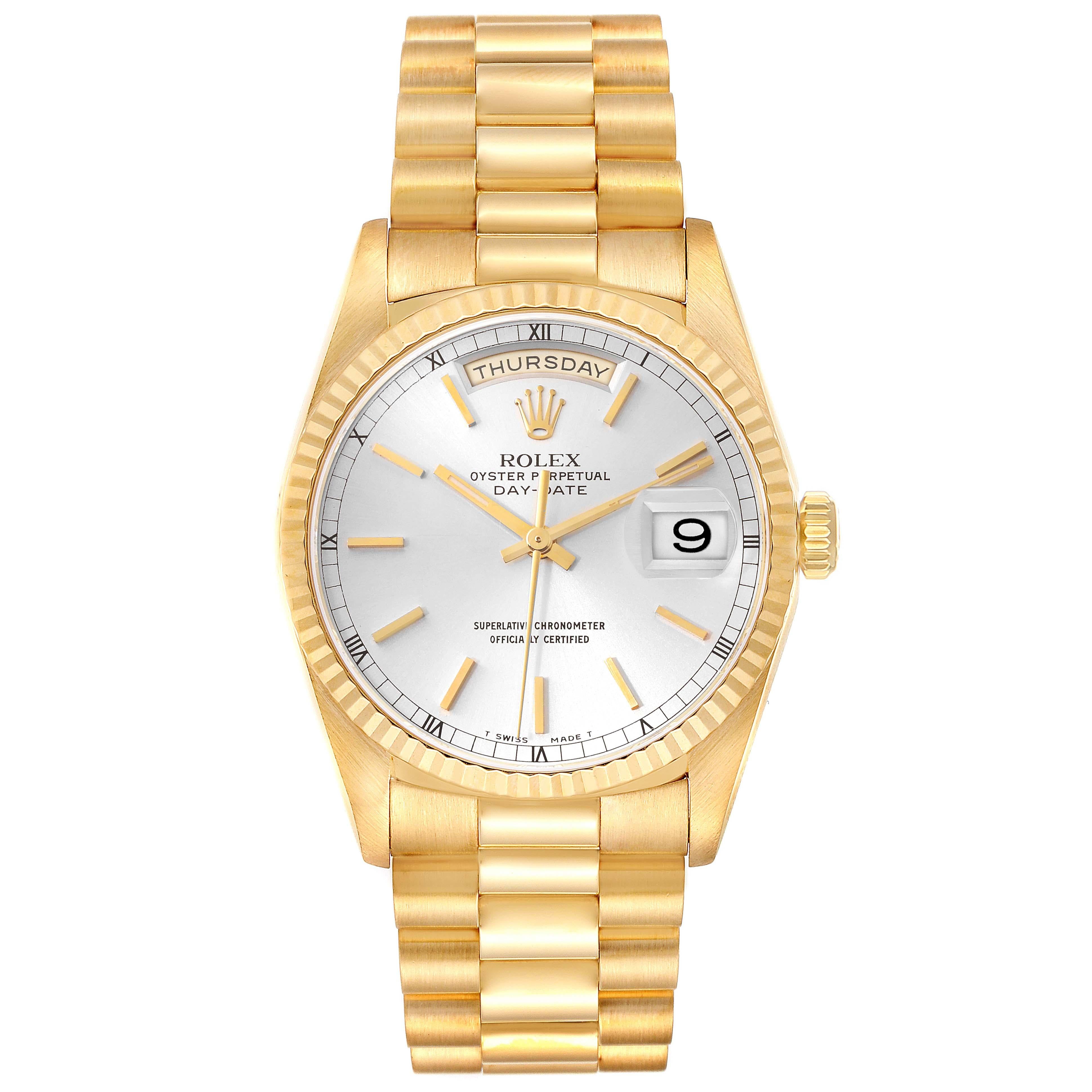 Rolex President Day-Date Yellow Gold Silver Dial Mens Watch 18238 2