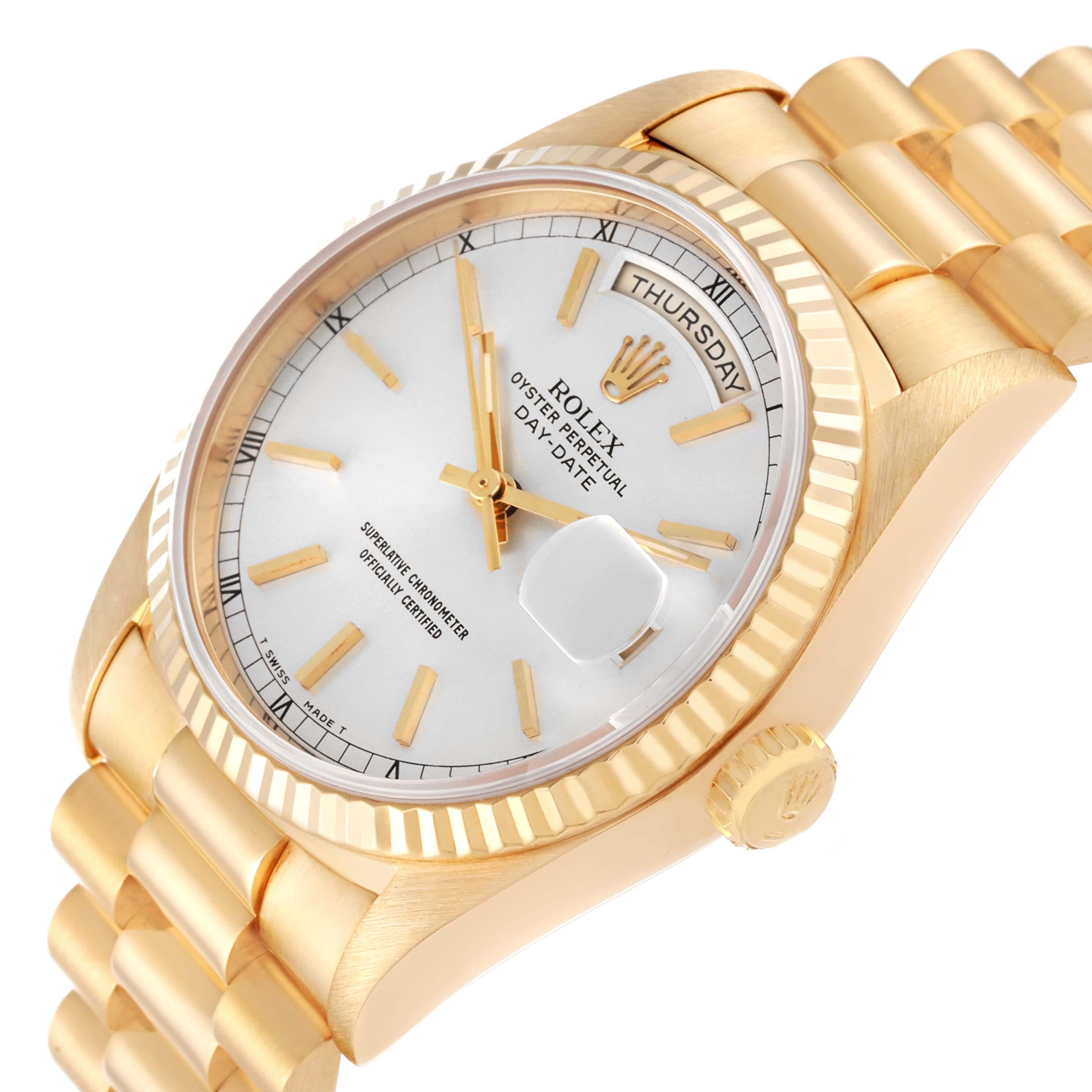 Rolex President Day-Date Yellow Gold Silver Dial Mens Watch 18238 3