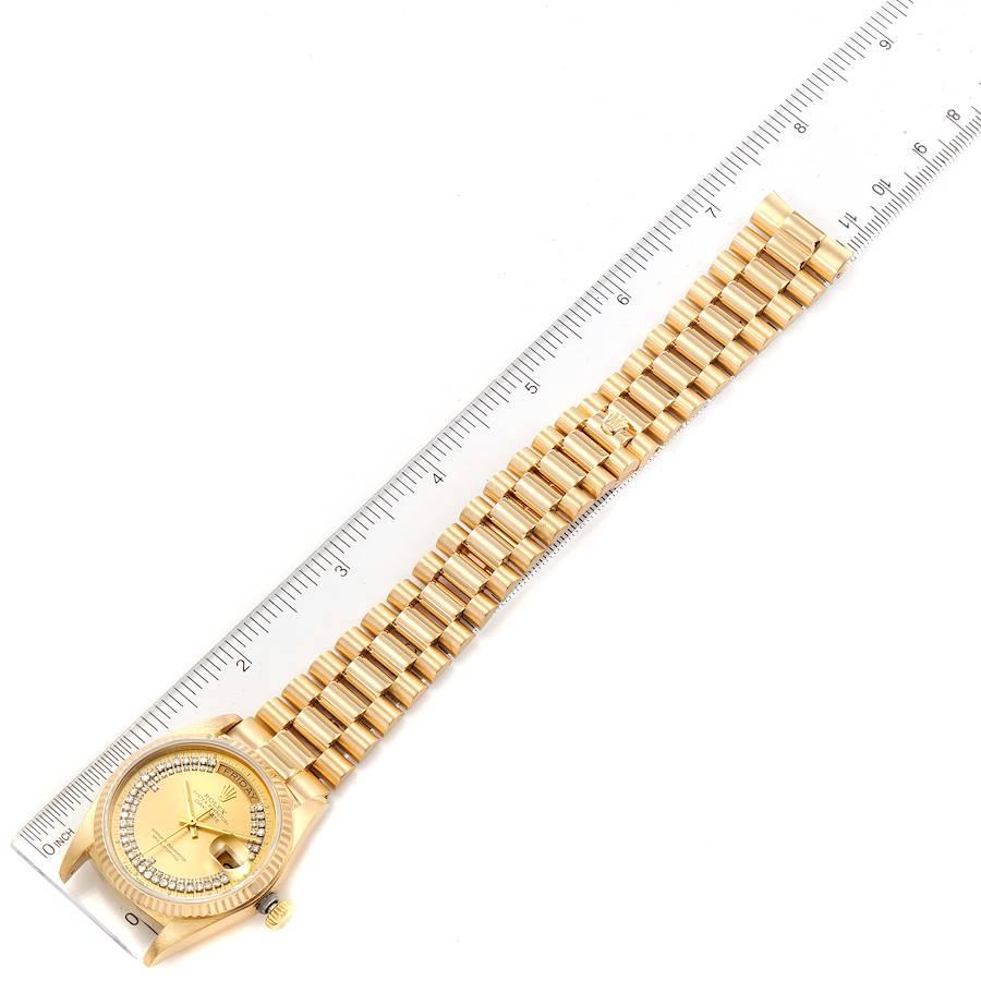 Rolex President Day-Date Yellow Gold String Diamond Dial Mens Watch 18038 For Sale 6