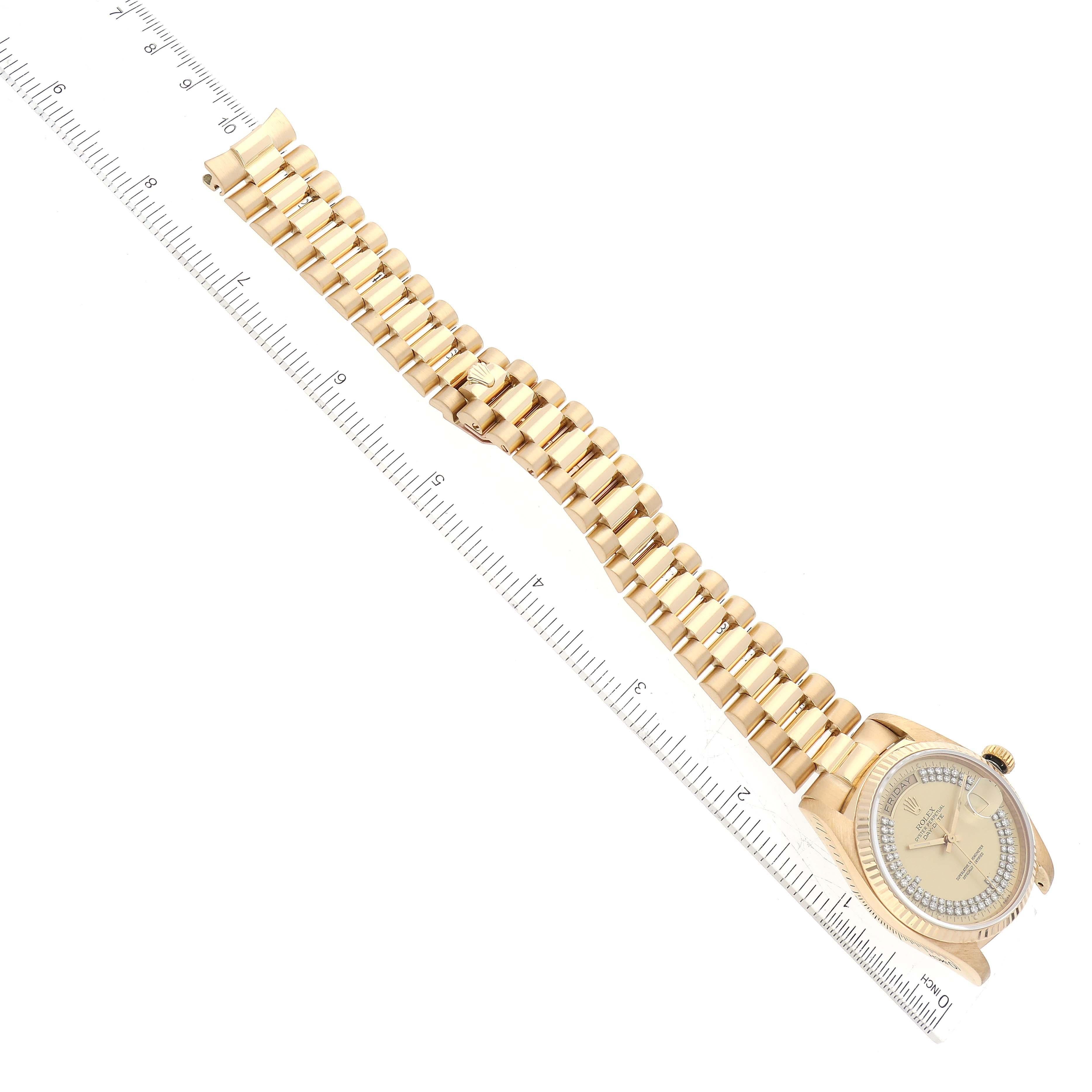 Rolex President Day-Date Yellow Gold String Diamond Dial Mens Watch 18038 For Sale 3