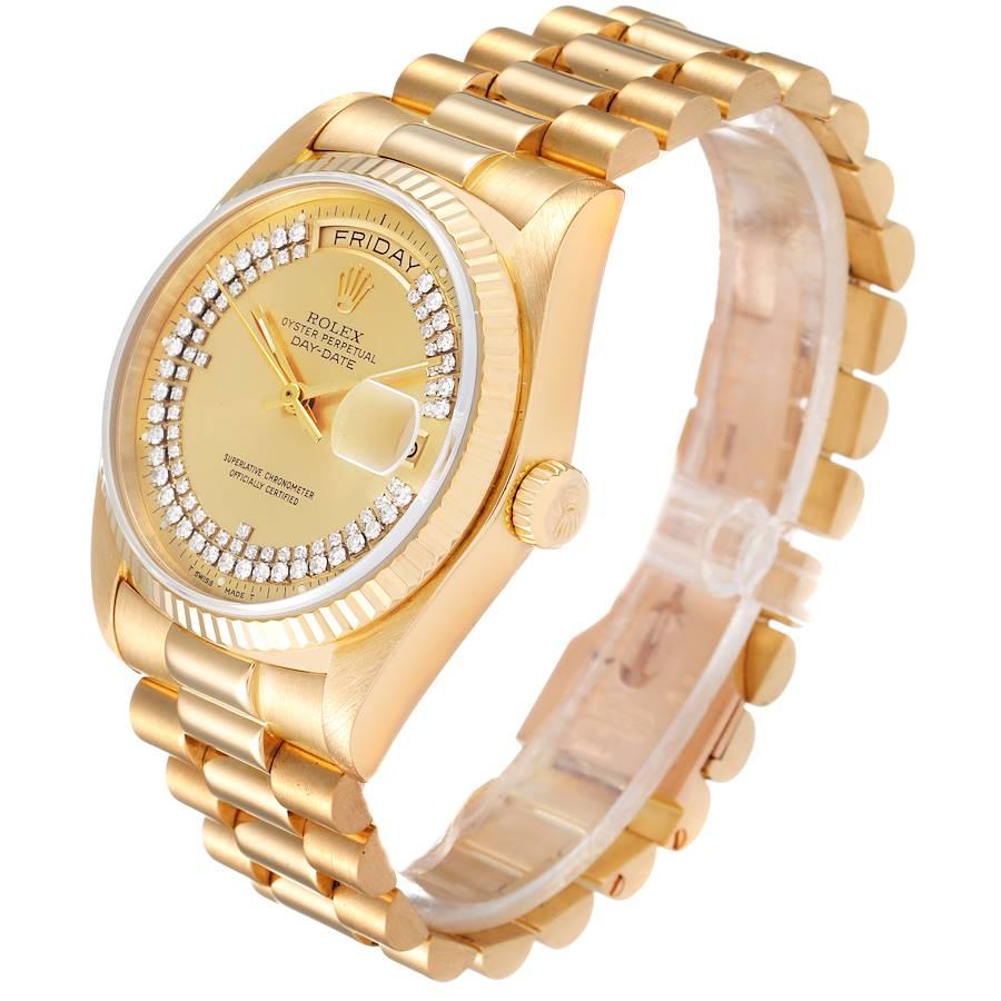 Men's Rolex President Day-Date Yellow Gold String Diamond Dial Mens Watch 18038 For Sale