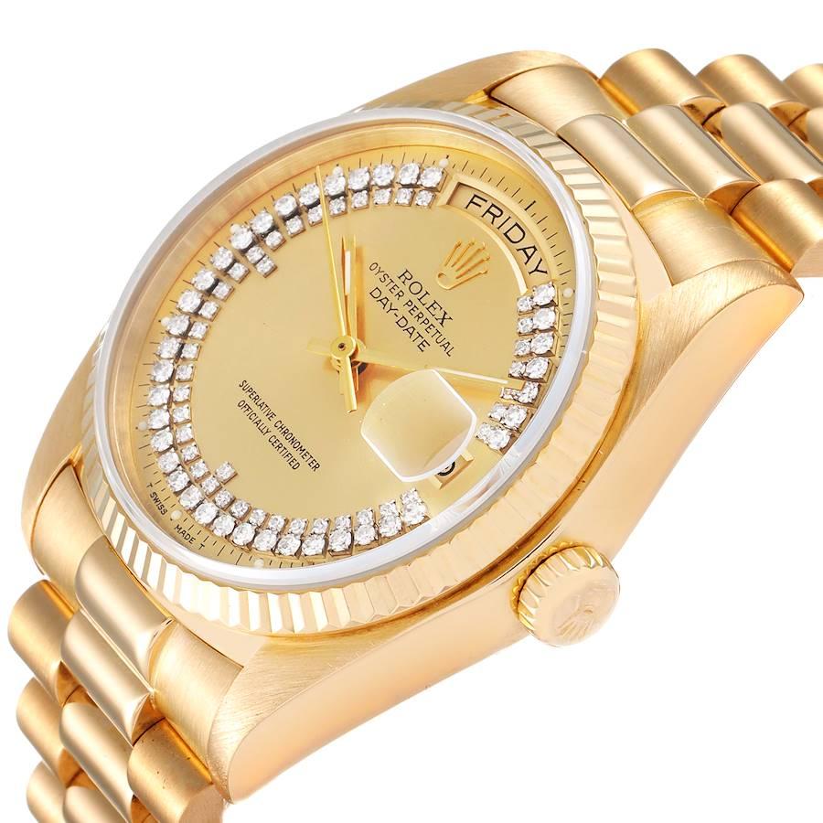 Rolex President Day-Date Yellow Gold String Diamond Dial Mens Watch 18038 For Sale 1
