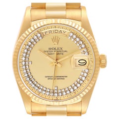 Rolex President Day-Date Gelbgold String Diamant-Zifferblatt Herrenuhr 18038