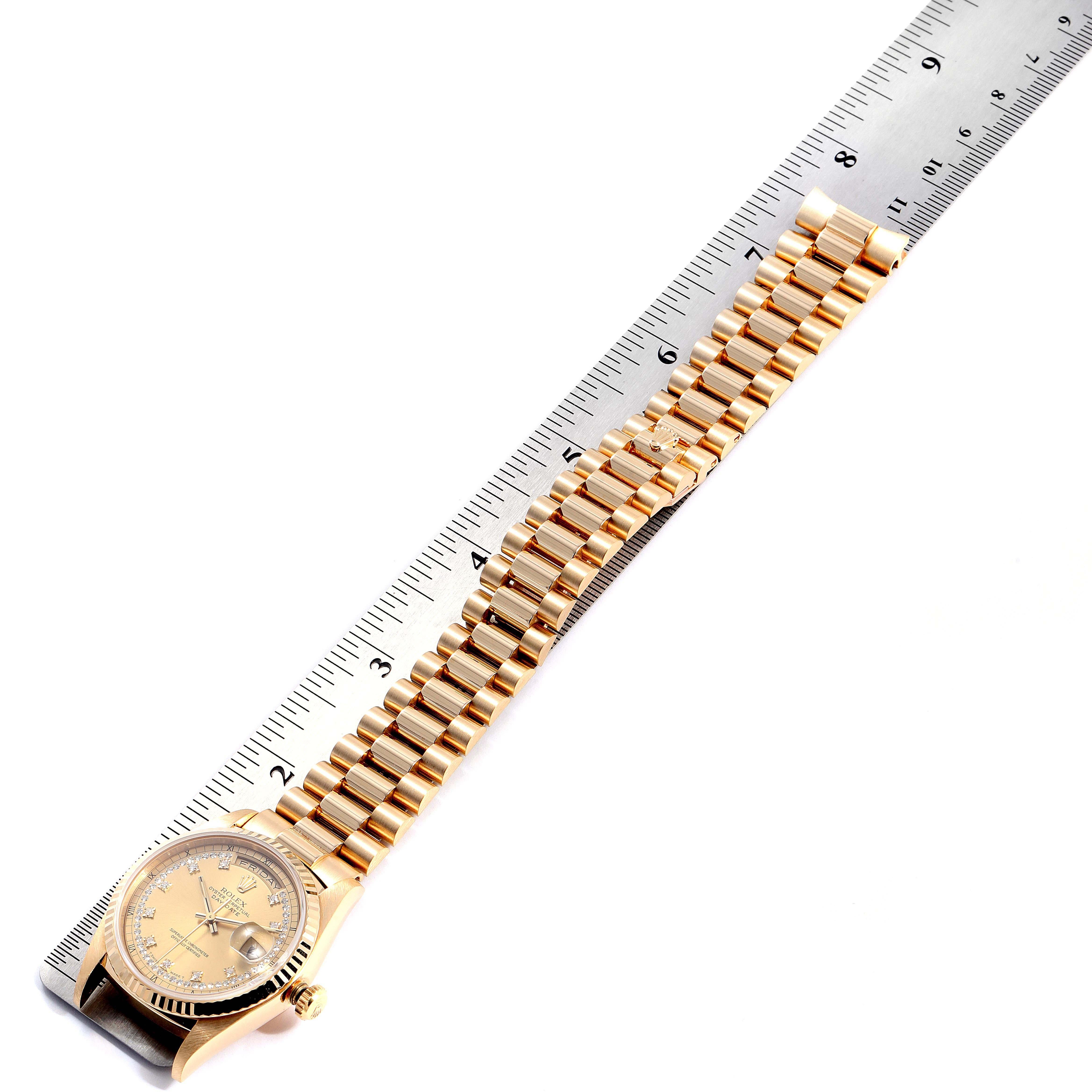 Rolex President Day-Date Yellow Gold String Diamond Dial Men's Watch 18238 For Sale 7