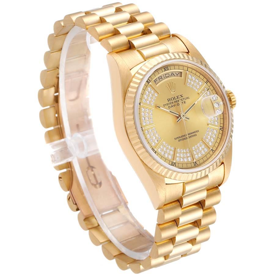 Rolex President Day-Date Yellow Gold String Diamond Dial Men's Watch 18238 In Good Condition In Atlanta, GA