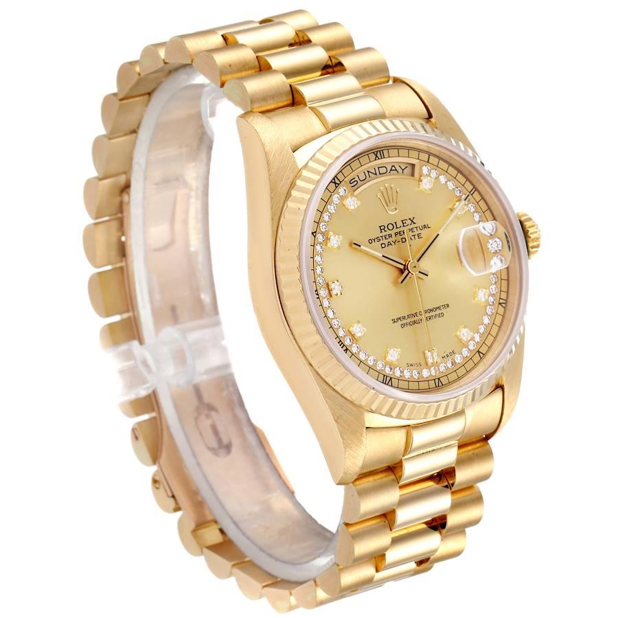 Rolex President Day-Date Yellow Gold String Diamond Dial Mens Watch 18238 In Excellent Condition For Sale In Atlanta, GA