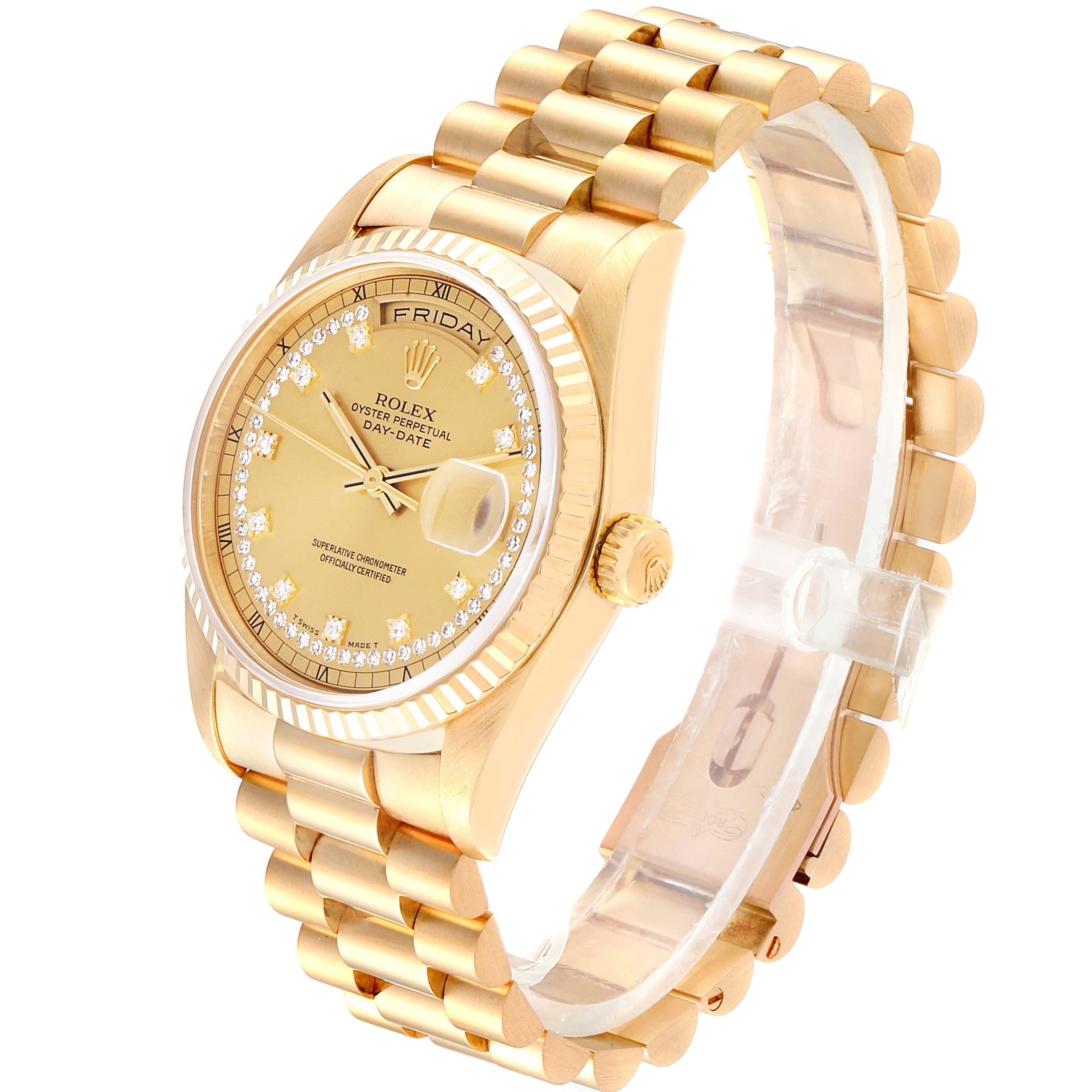 Rolex President Day-Date Yellow Gold String Diamond Dial Men's Watch 18238 For Sale 1