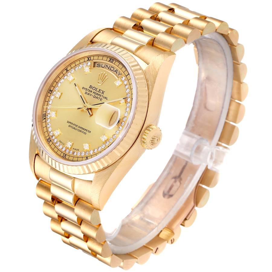 Men's Rolex President Day-Date Yellow Gold String Diamond Dial Mens Watch 18238 For Sale
