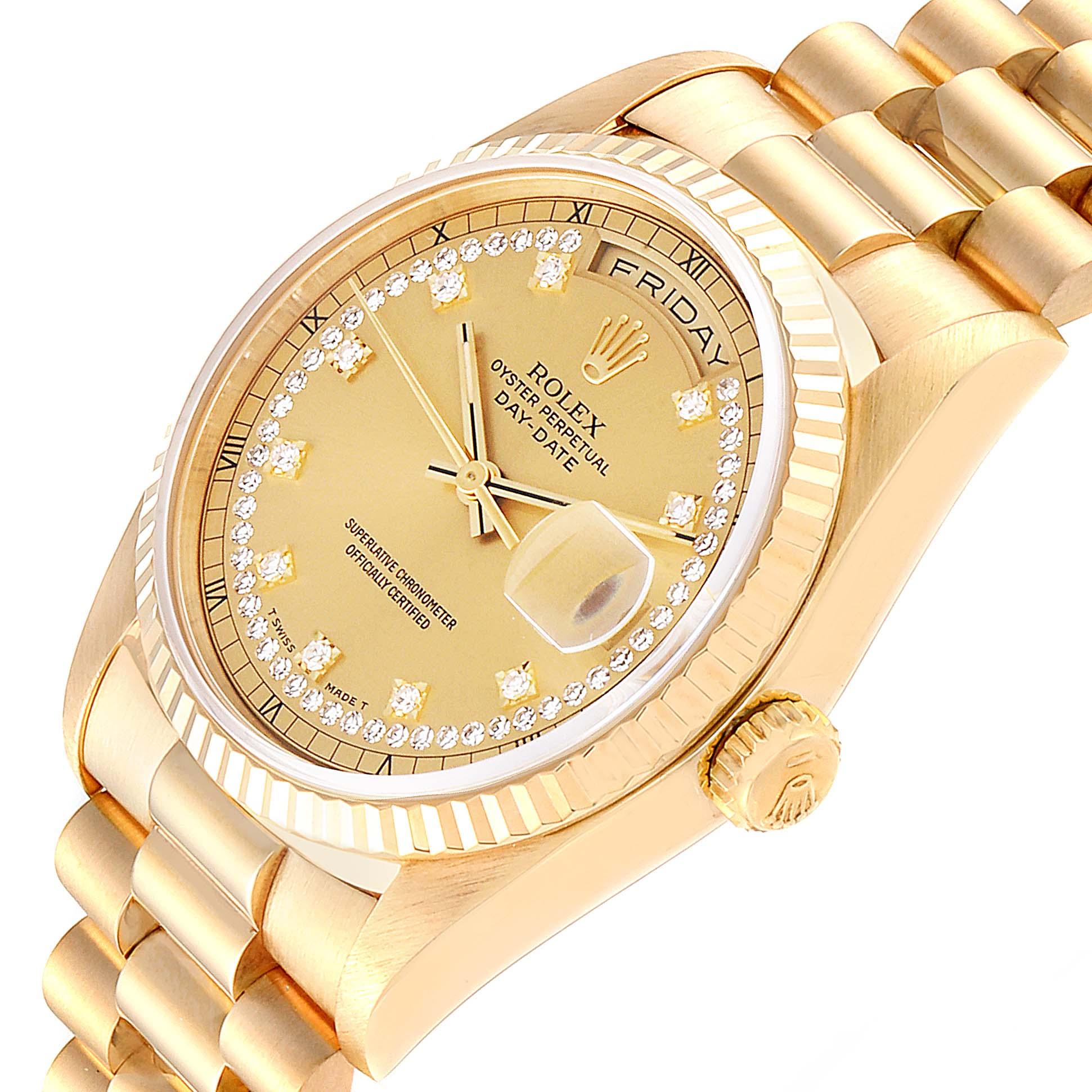 Rolex President Day-Date Yellow Gold String Diamond Dial Men's Watch 18238 For Sale 2