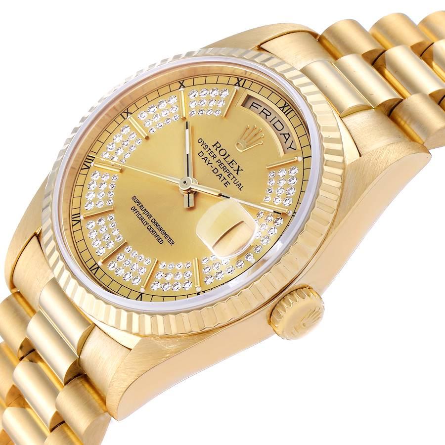 Rolex President Day-Date Yellow Gold String Diamond Dial Men's Watch 18238 2