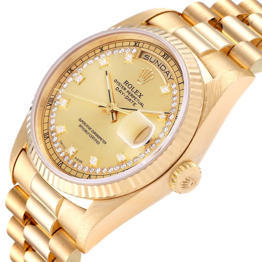 Rolex President Day-Date Yellow Gold String Diamond Dial Mens Watch 18238 For Sale 1