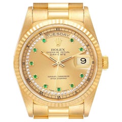 Rolex President Day-Date Yellow Gold String Diamond Emerald Dial Watch 18238