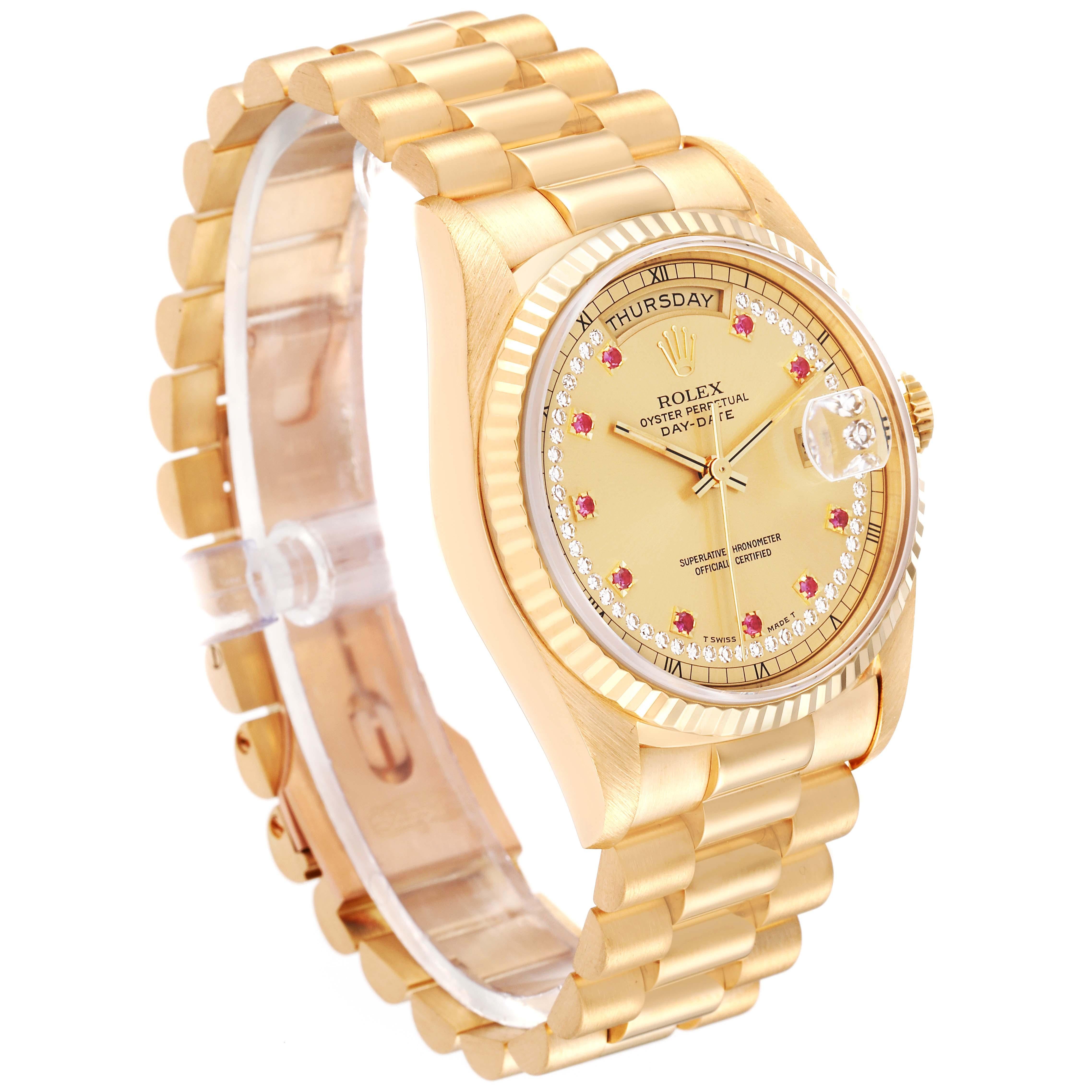 Rolex President Day-Date Gelbgold String Diamant Rubin Zifferblatt Herrenuhr 18238 im Zustand „Hervorragend“ in Atlanta, GA
