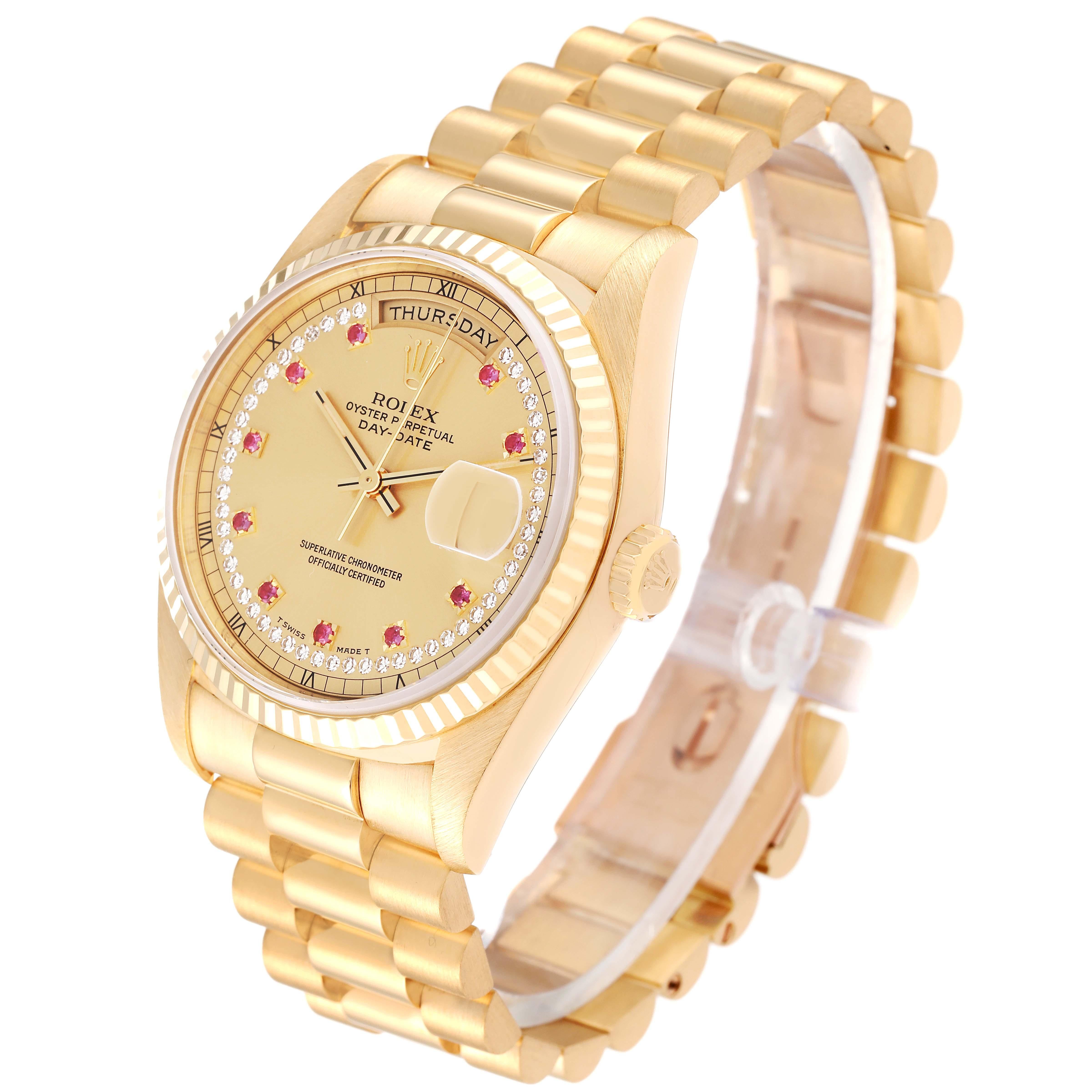 Rolex President Day-Date Gelbgold String Diamant Rubin Zifferblatt Herrenuhr 18238 1