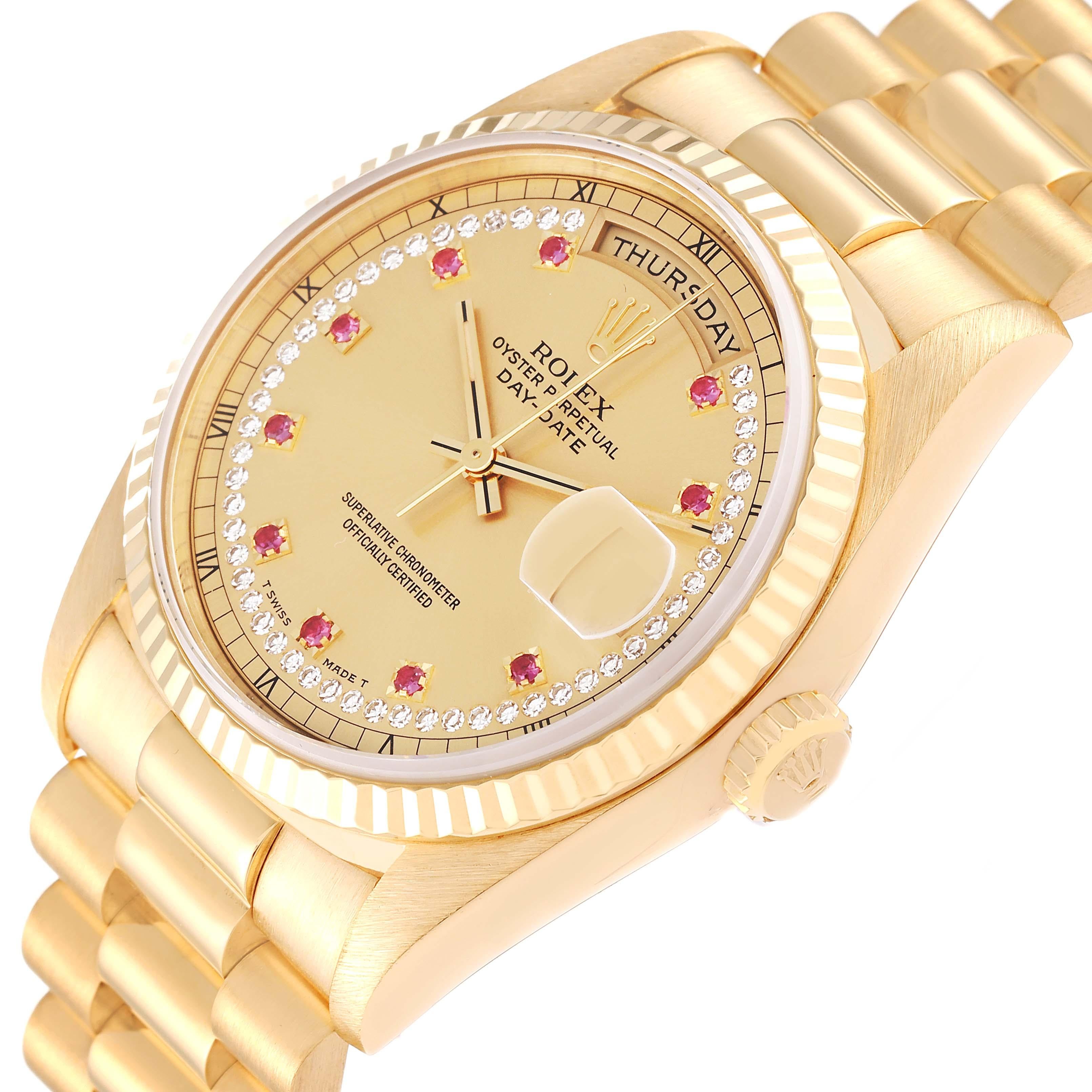 Rolex President Day-Date Gelbgold String Diamant Rubin Zifferblatt Herrenuhr 18238 2