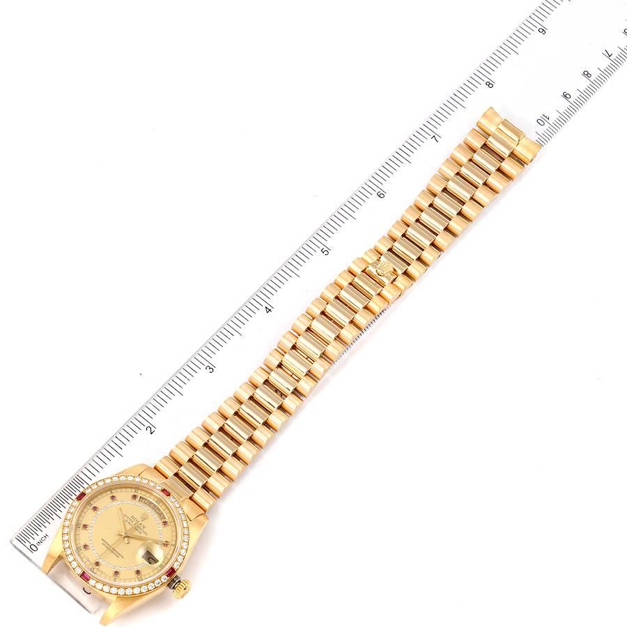 Rolex President Day-Date Yellow Gold String Diamond Ruby Dial Watch 18148 3