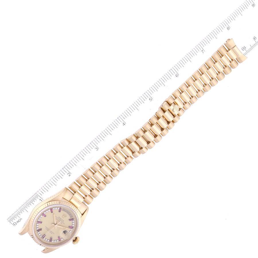 Rolex President Day-Date Yellow Gold String Diamond Ruby Dial Watch 18238 6