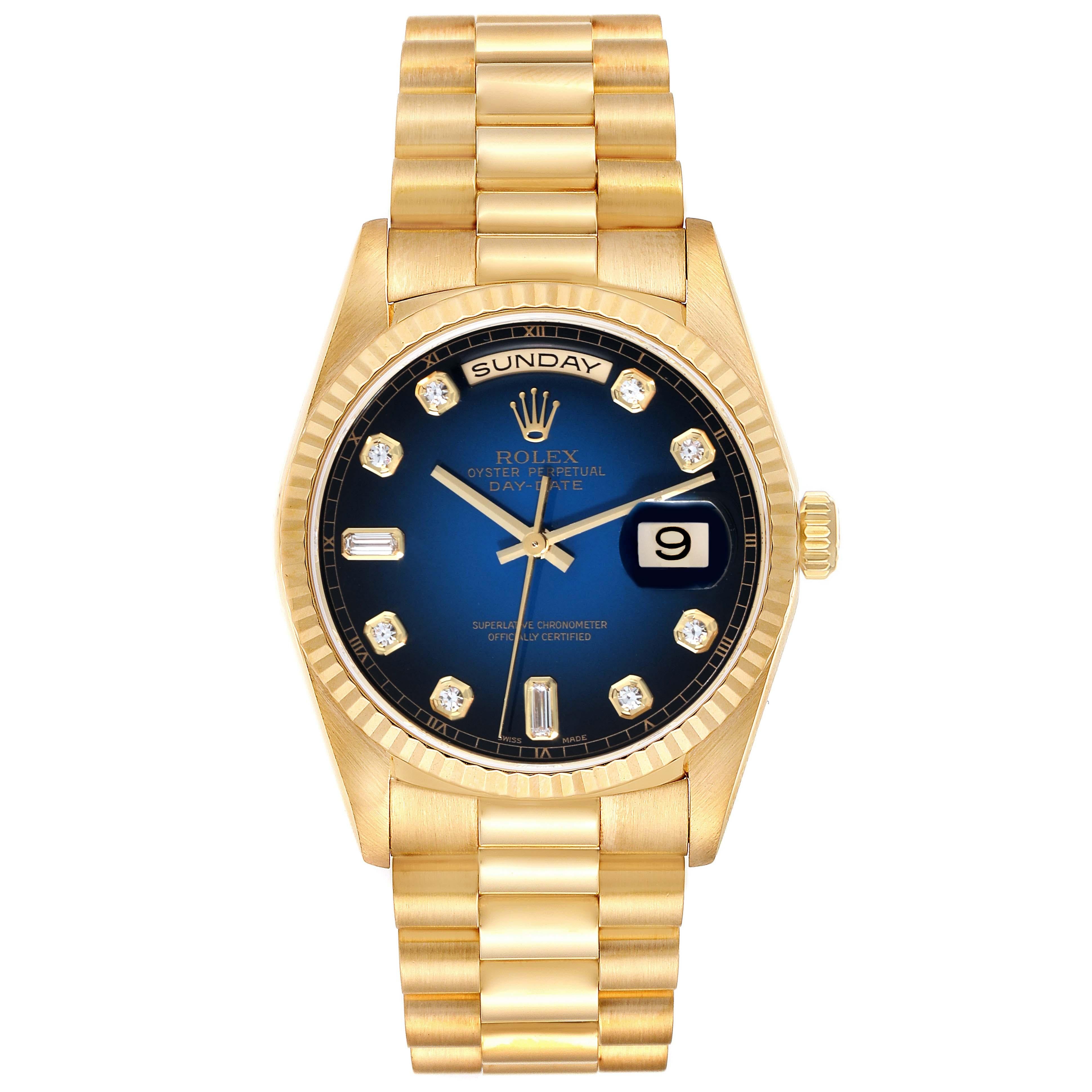 Rolex President Day-Date Yellow Gold Vignette Diamond Dial Mens Watch 18238 For Sale 1