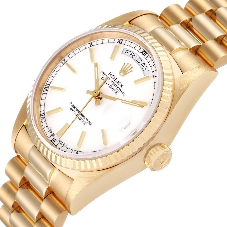 Men's Rolex President Day-Date Yellow Gold White Dial Mens Watch 18038