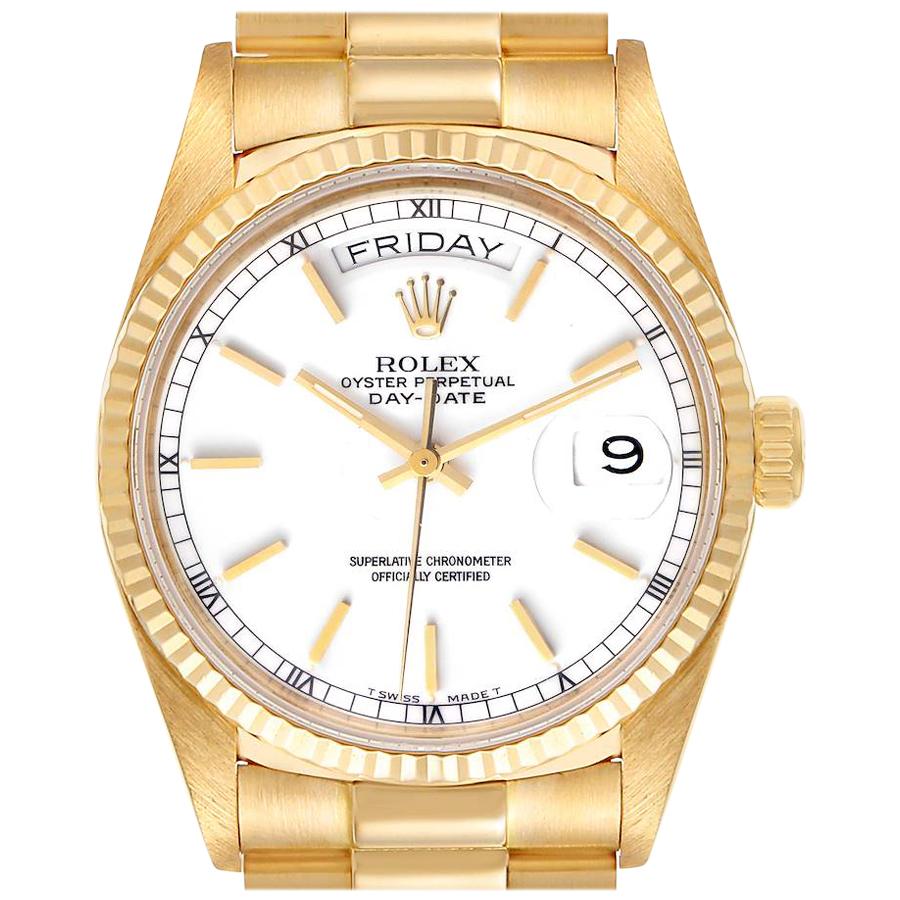 Rolex President Day-Date Yellow Gold White Dial Mens Watch 18038