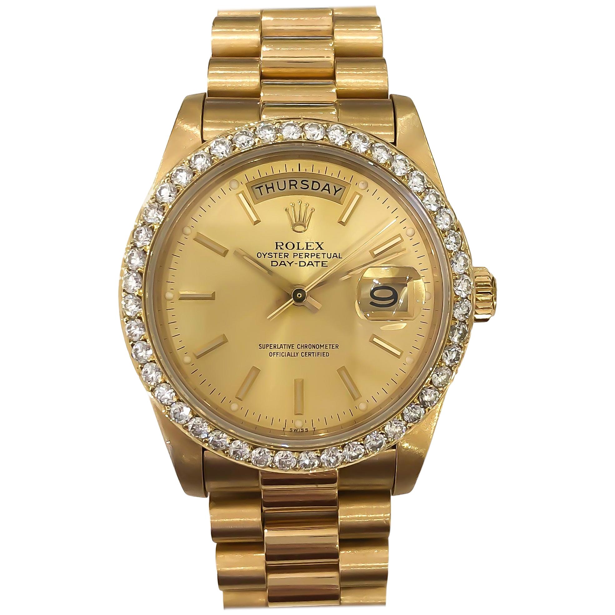 Rolex President Daydate Diamond Bezel 18 Karat Yellow Gold #18038