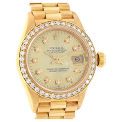 Vintage Rolex President Diamond Ladies Wristwatch 69178 Yellow Gold 18k Auto 1 Yr Wnty