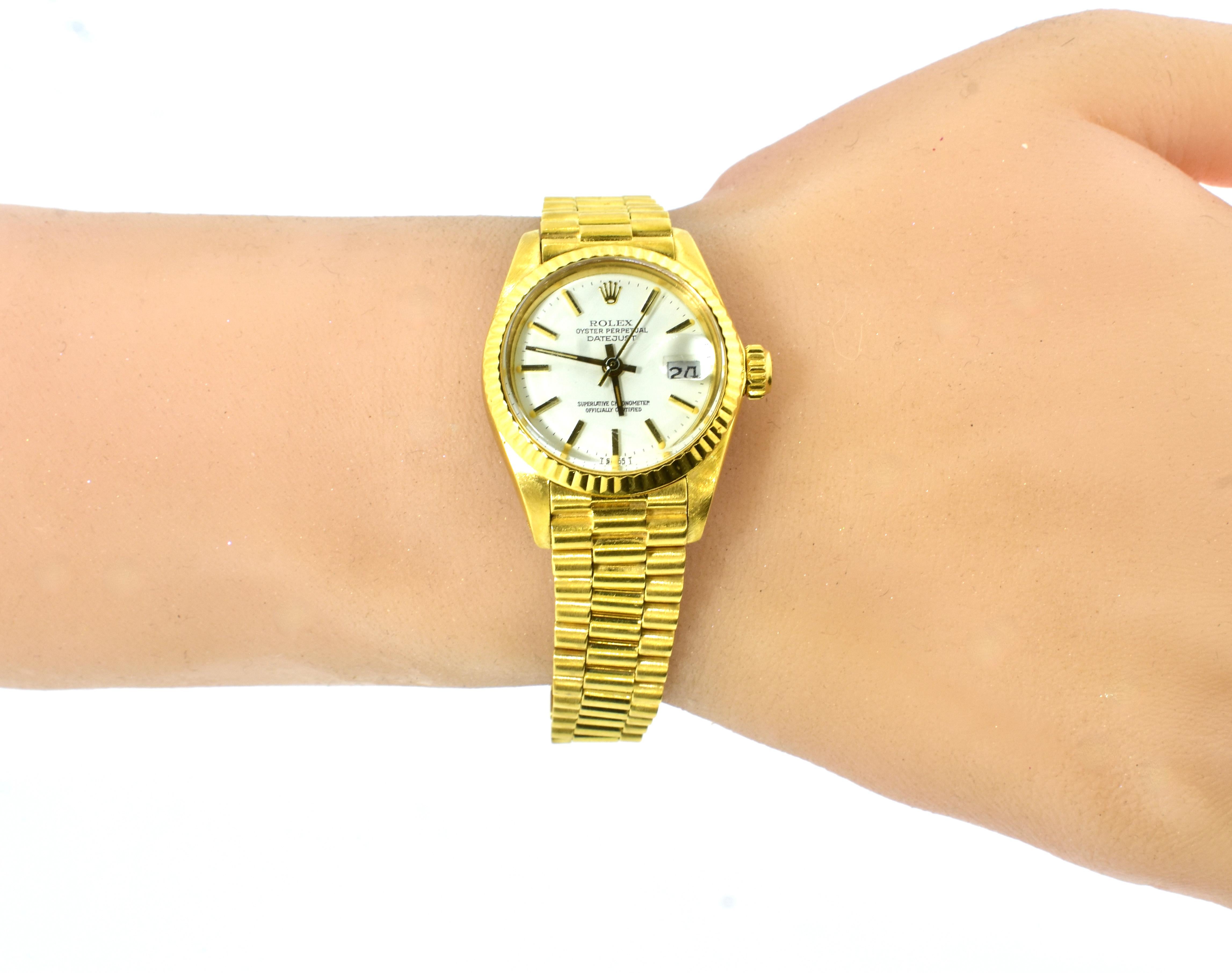 Rolex President L8 Yellow Gold Ladies Oyster Perpetual Datejust Wristwatch, 1982 5