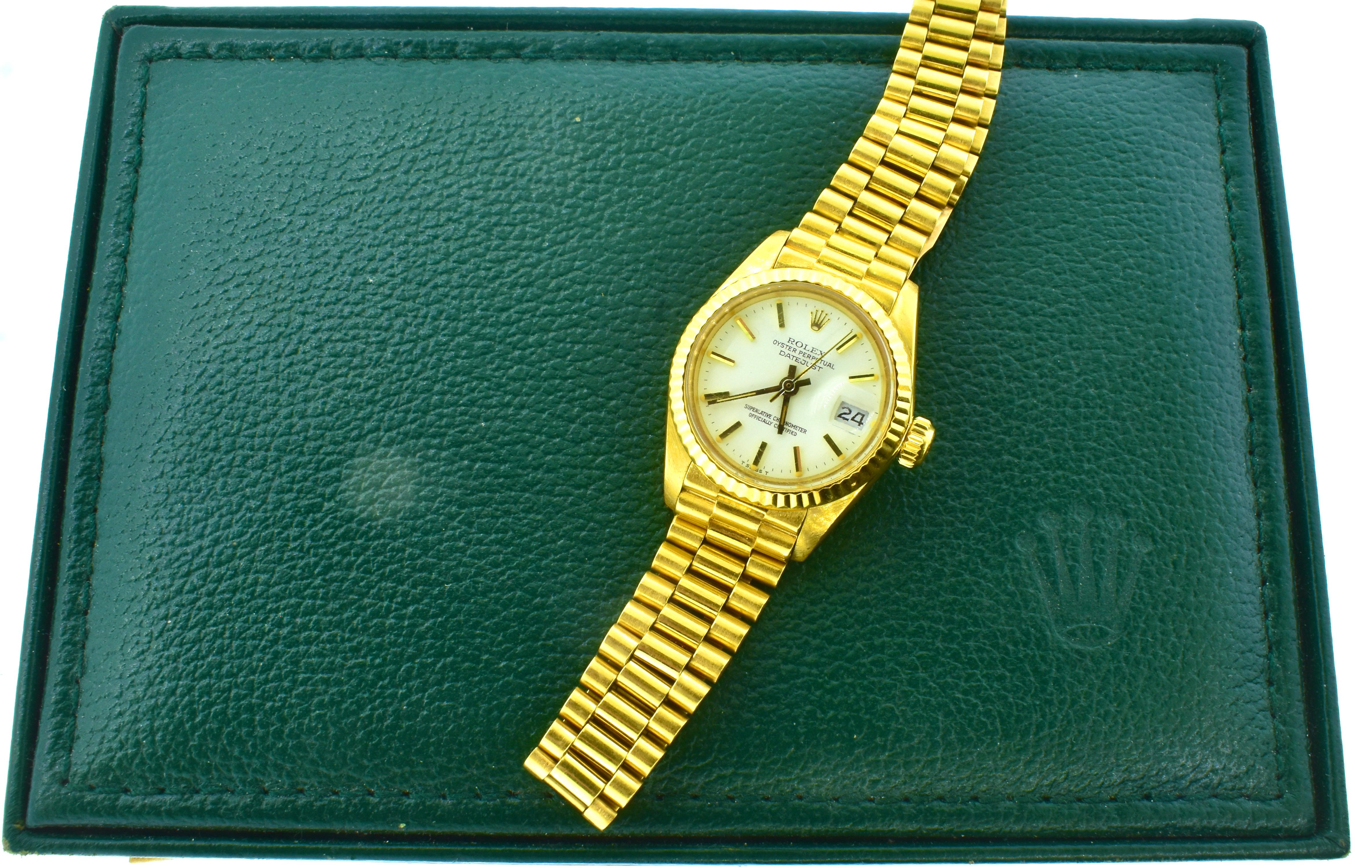 Contemporary Rolex President L8 Yellow Gold Ladies Oyster Perpetual Datejust Wristwatch, 1982