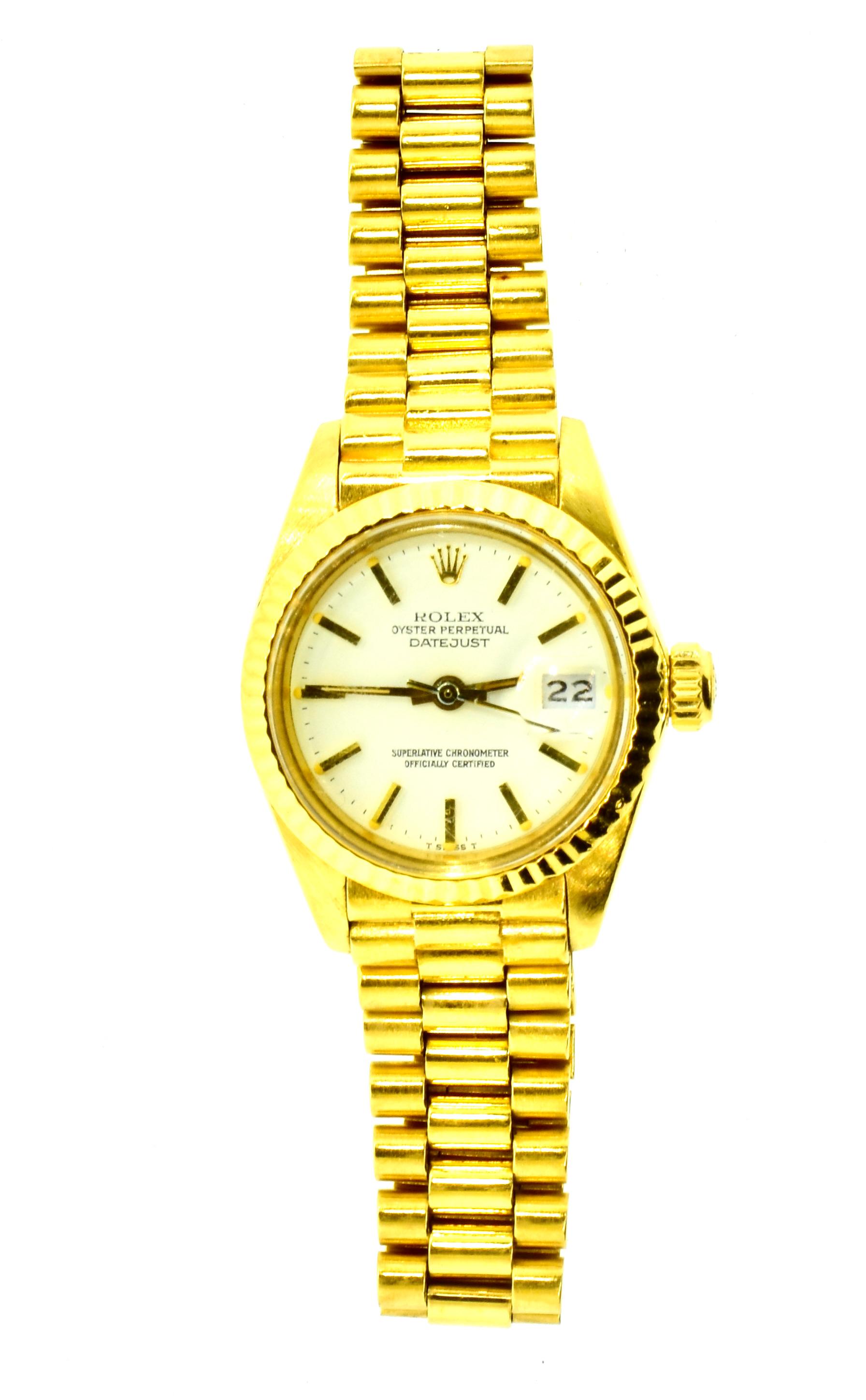 Rolex President L8 Yellow Gold Ladies Oyster Perpetual Datejust Wristwatch, 1982 2