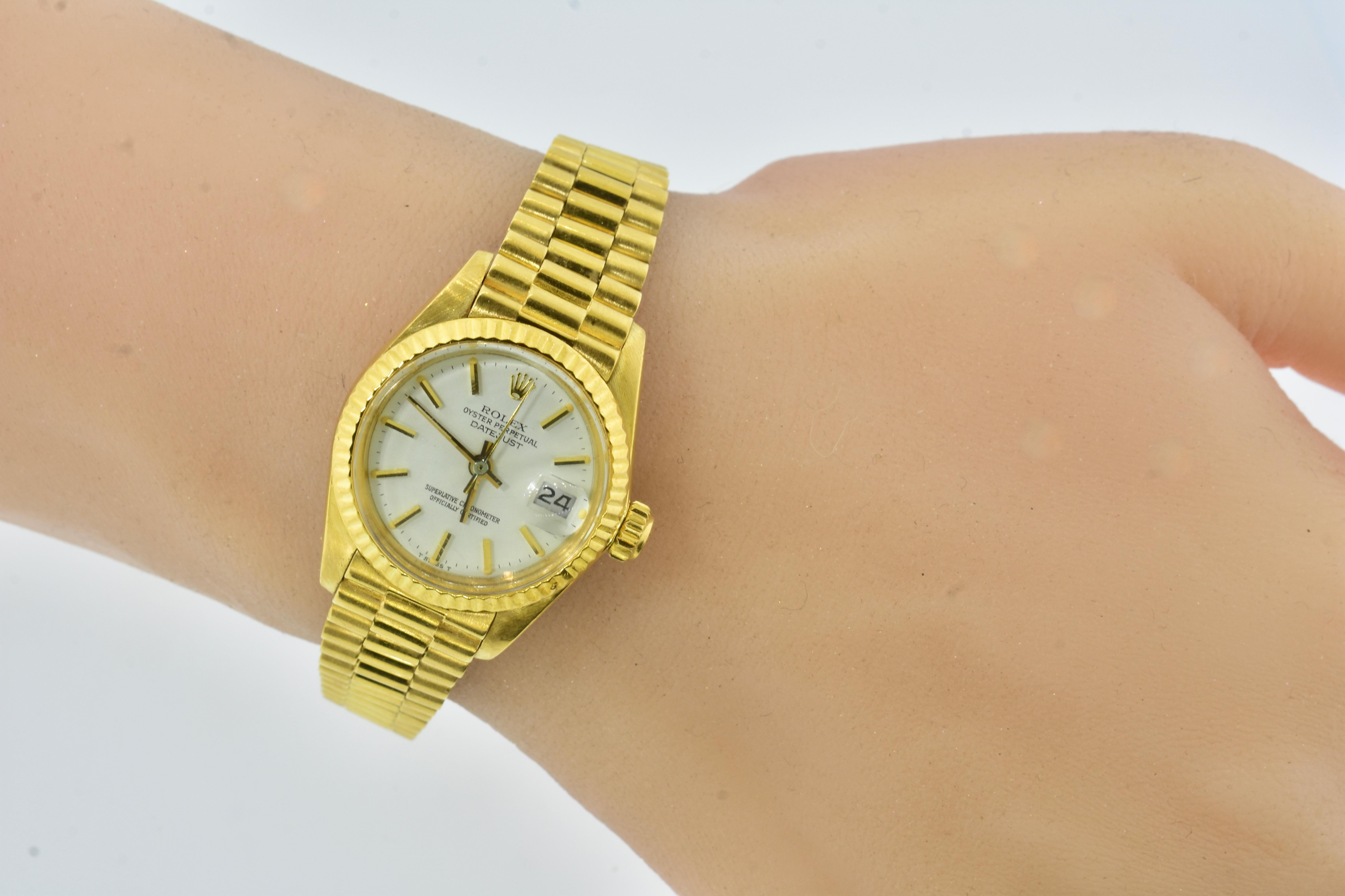 Rolex President L8 Yellow Gold Ladies Oyster Perpetual Datejust Wristwatch, 1982 4