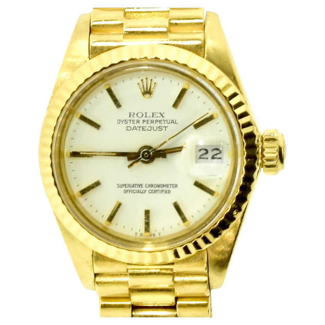 Rolex President L8 Yellow Gold Ladies Oyster Perpetual Datejust Wristwatch, 1982