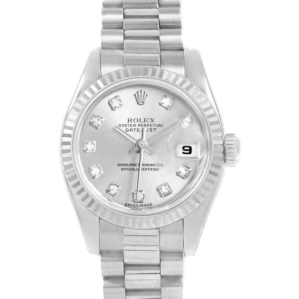 Rolex President Ladies 18 Karat White Gold Diamond Ladies Watch 179179 In Excellent Condition For Sale In Atlanta, GA
