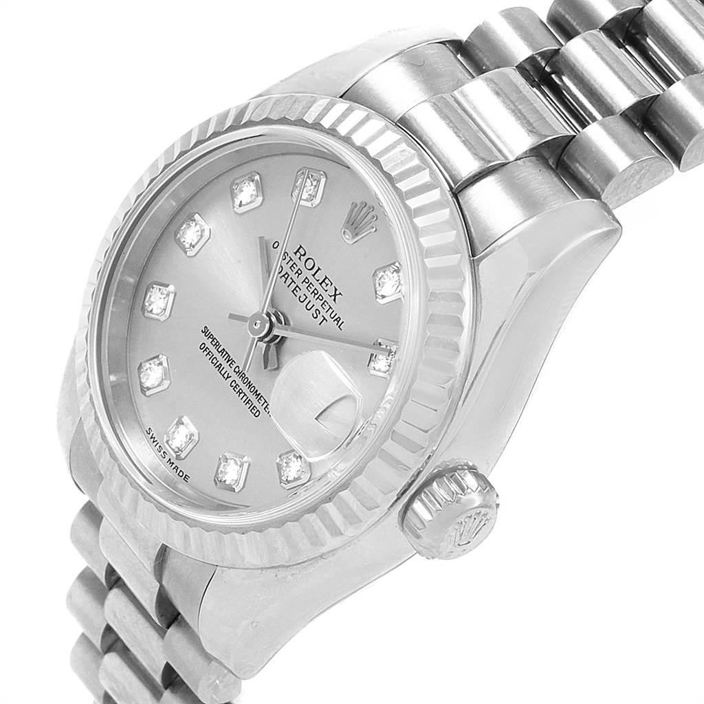 Rolex President Ladies 18 Karat White Gold Diamond Ladies Watch 179179 For Sale 2