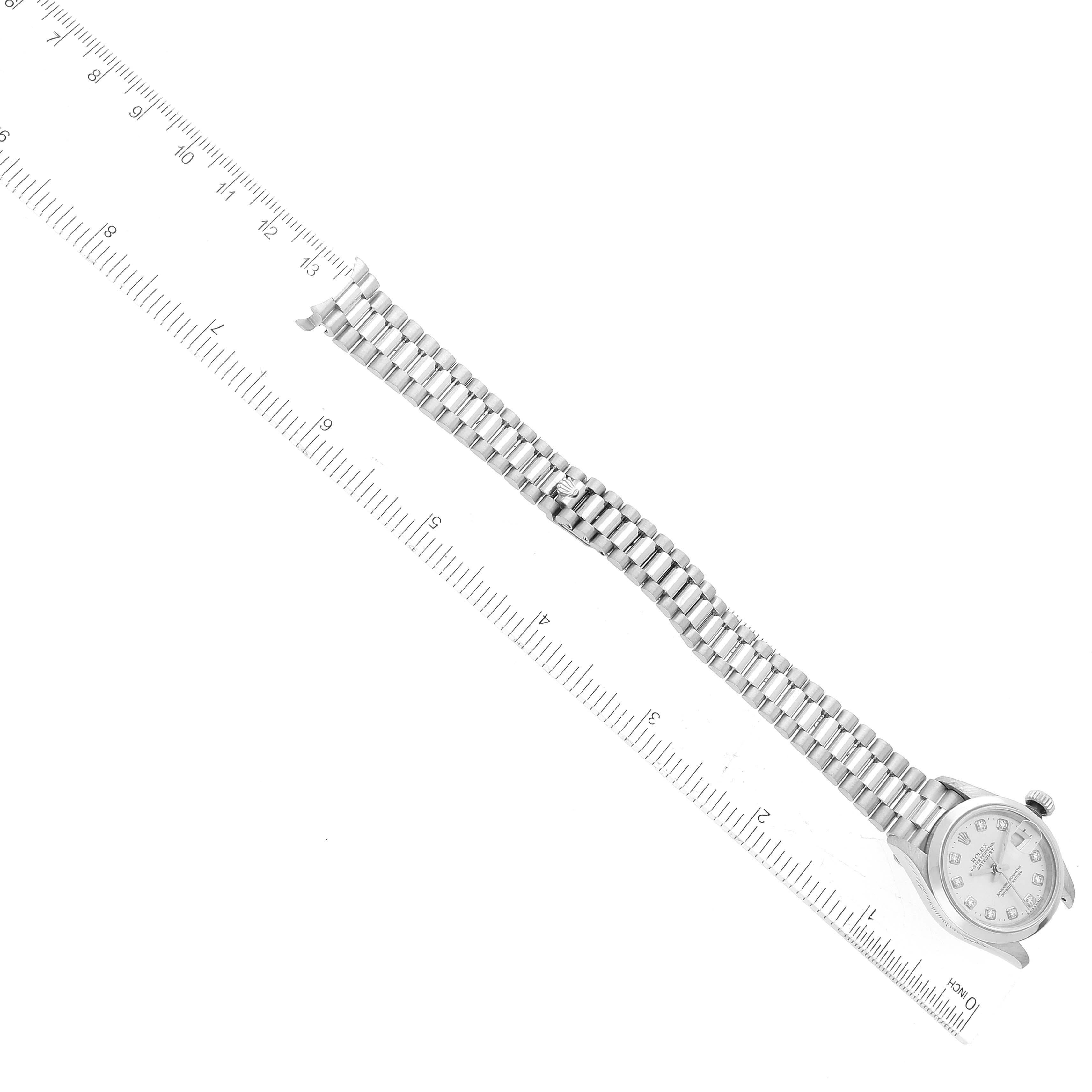 Rolex President Damenuhr 179166, Platin Silber Diamant Zifferblatt Damenuhr im Angebot 5