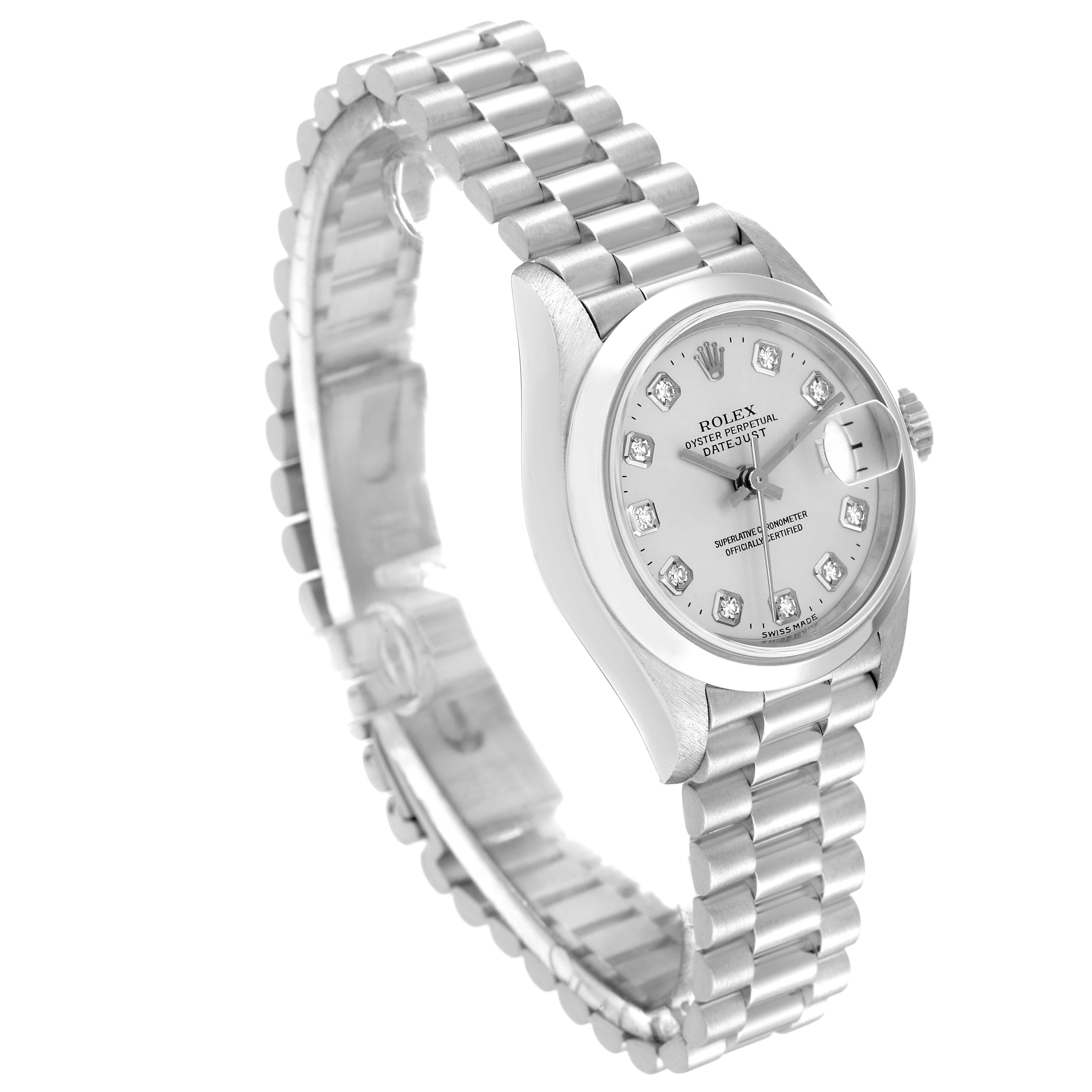 Rolex President Ladies Platinum Silver Diamond Dial Ladies Watch 179166 In Excellent Condition For Sale In Atlanta, GA