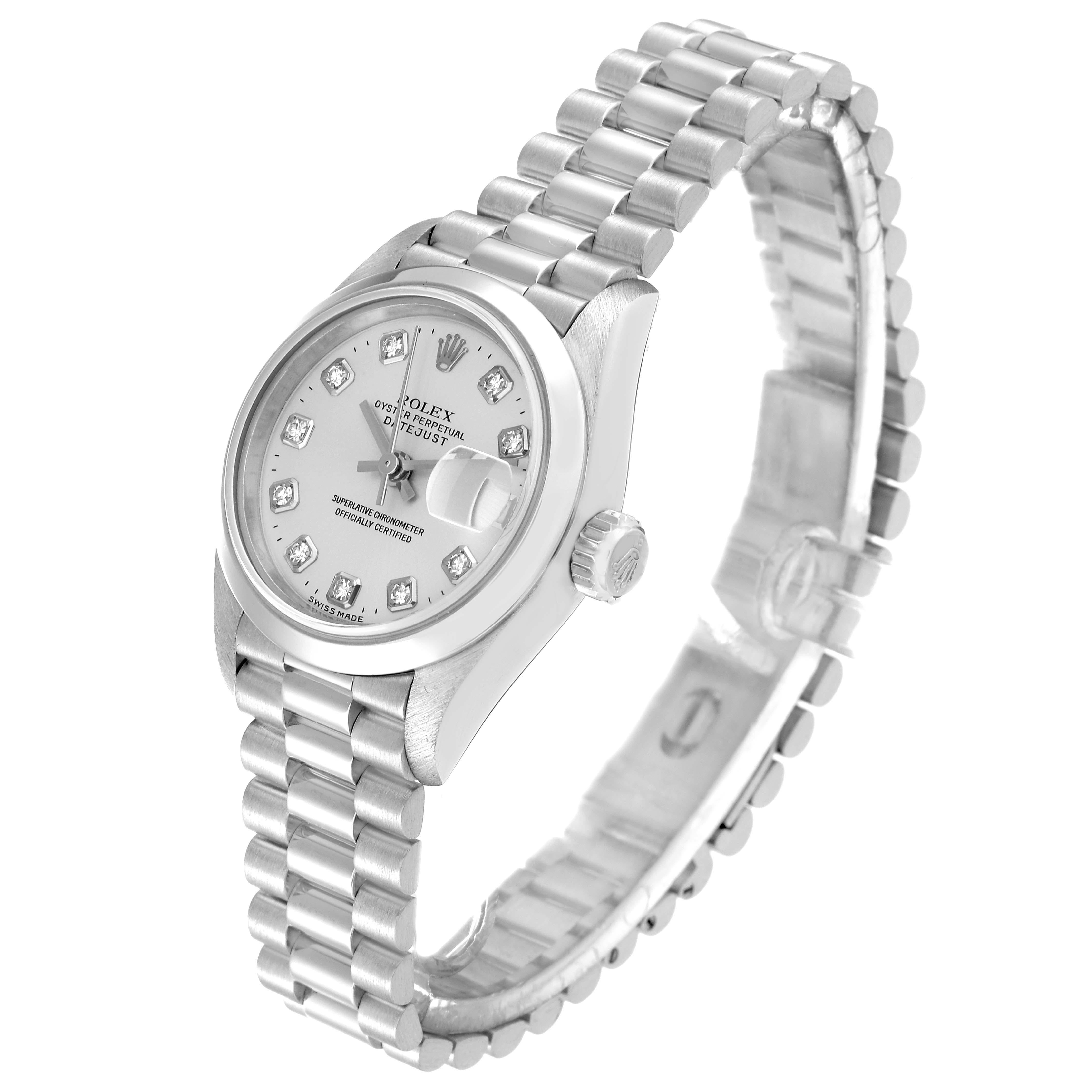 Women's Rolex President Ladies Platinum Silver Diamond Dial Ladies Watch 179166 For Sale