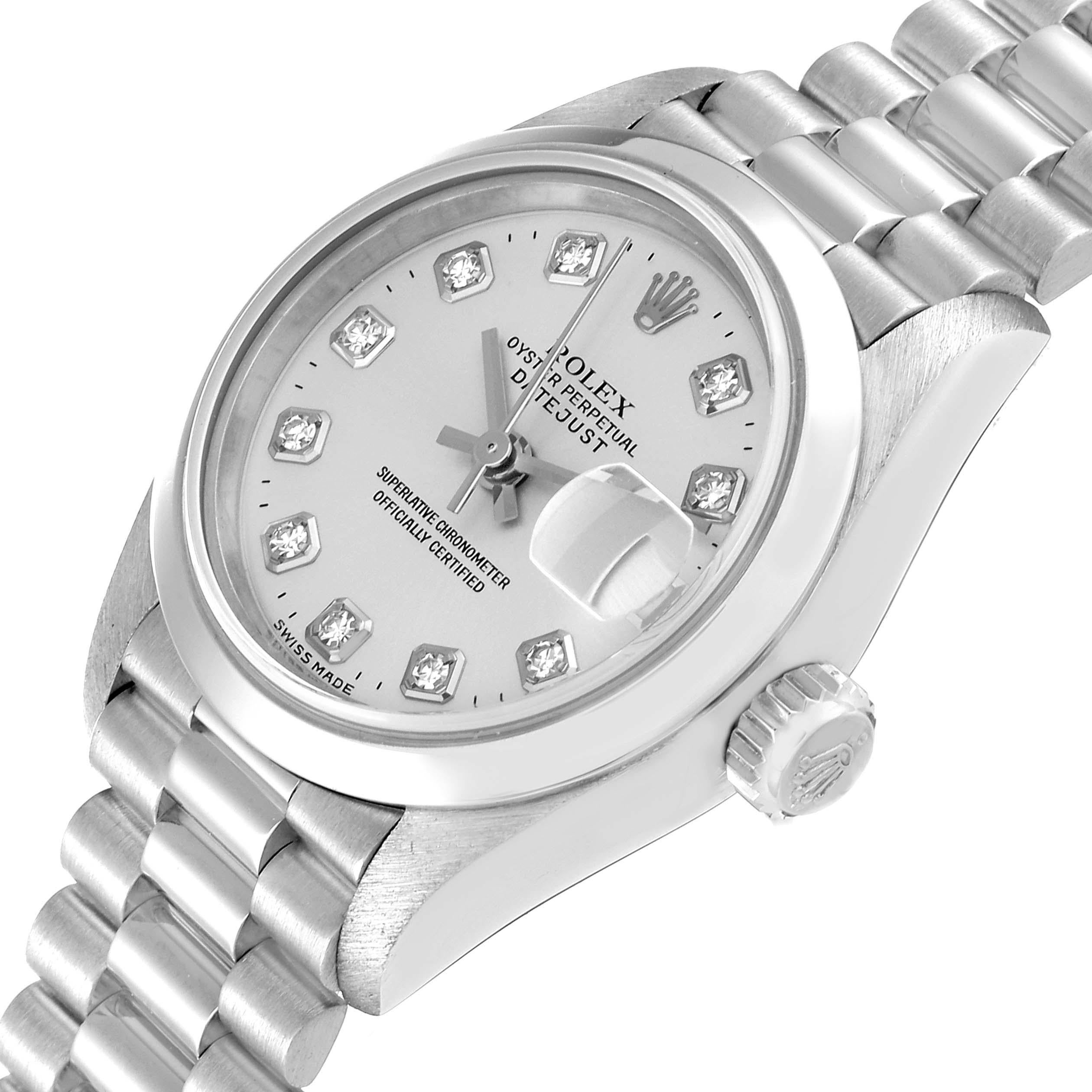 Rolex President Ladies Platinum Silver Diamond Dial Ladies Watch 179166 For Sale 1