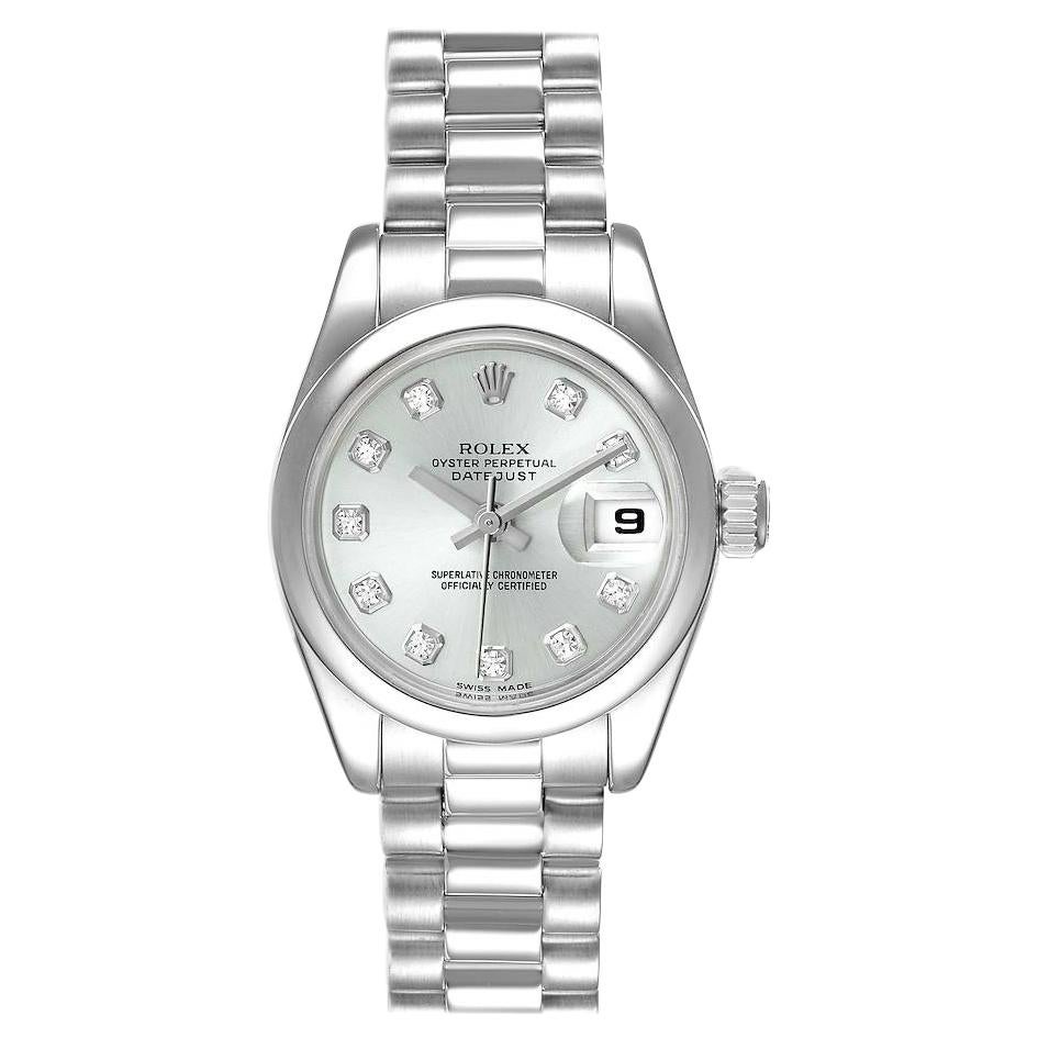 Rolex President Ladies Platinum Silver Diamond Dial Ladies Watch 179166 For Sale