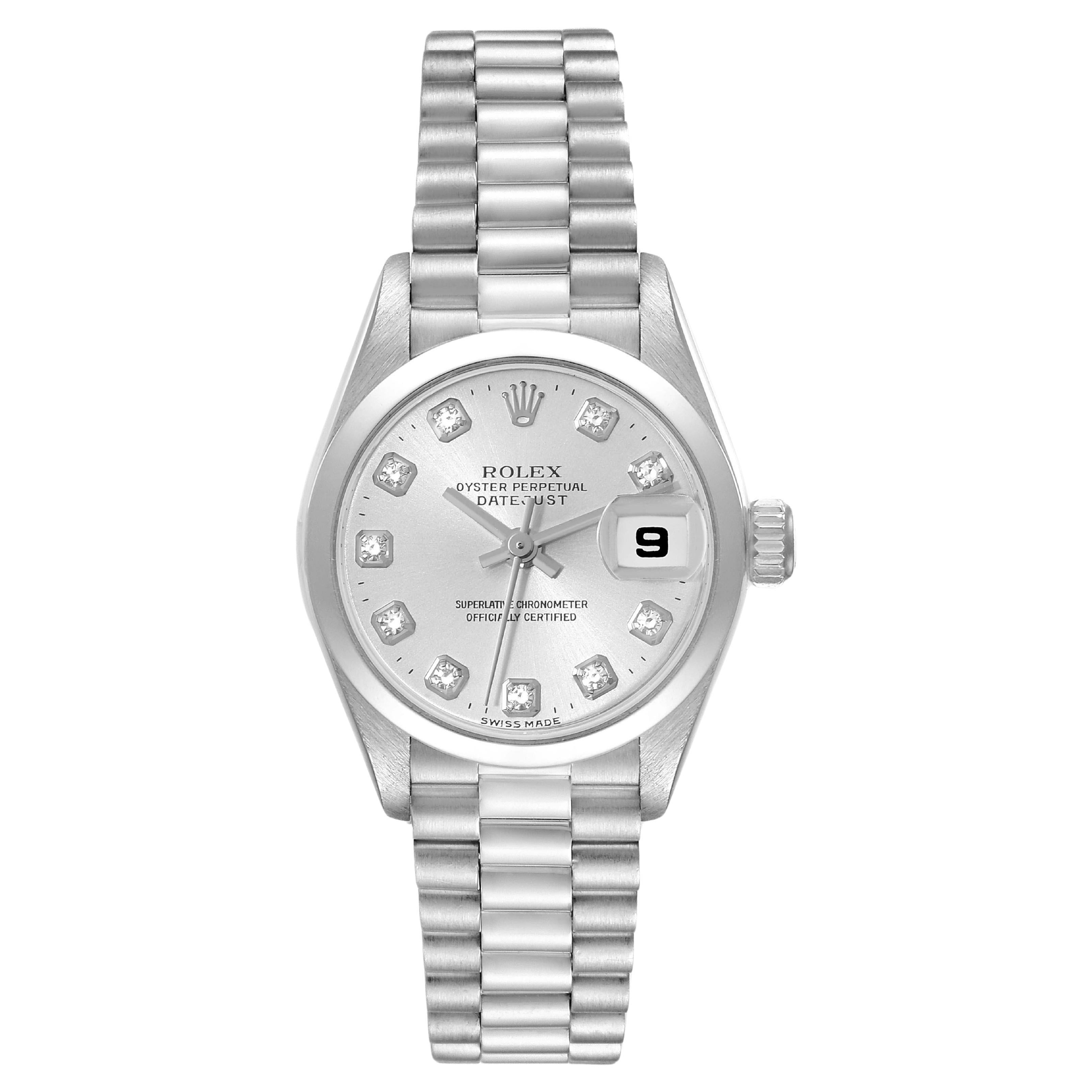 Rolex President Ladies Platinum Silver Diamond Dial Ladies Watch 179166 For Sale