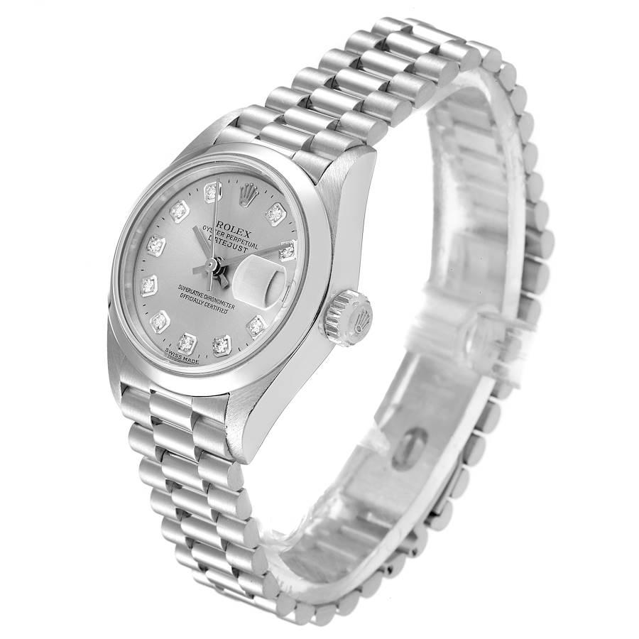 Women's Rolex President Ladies Platinum Silver Diamond Dial Watch 79166 Box Papers