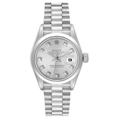 Rolex President Ladies Platinum Silver Diamond Dial Watch 79166