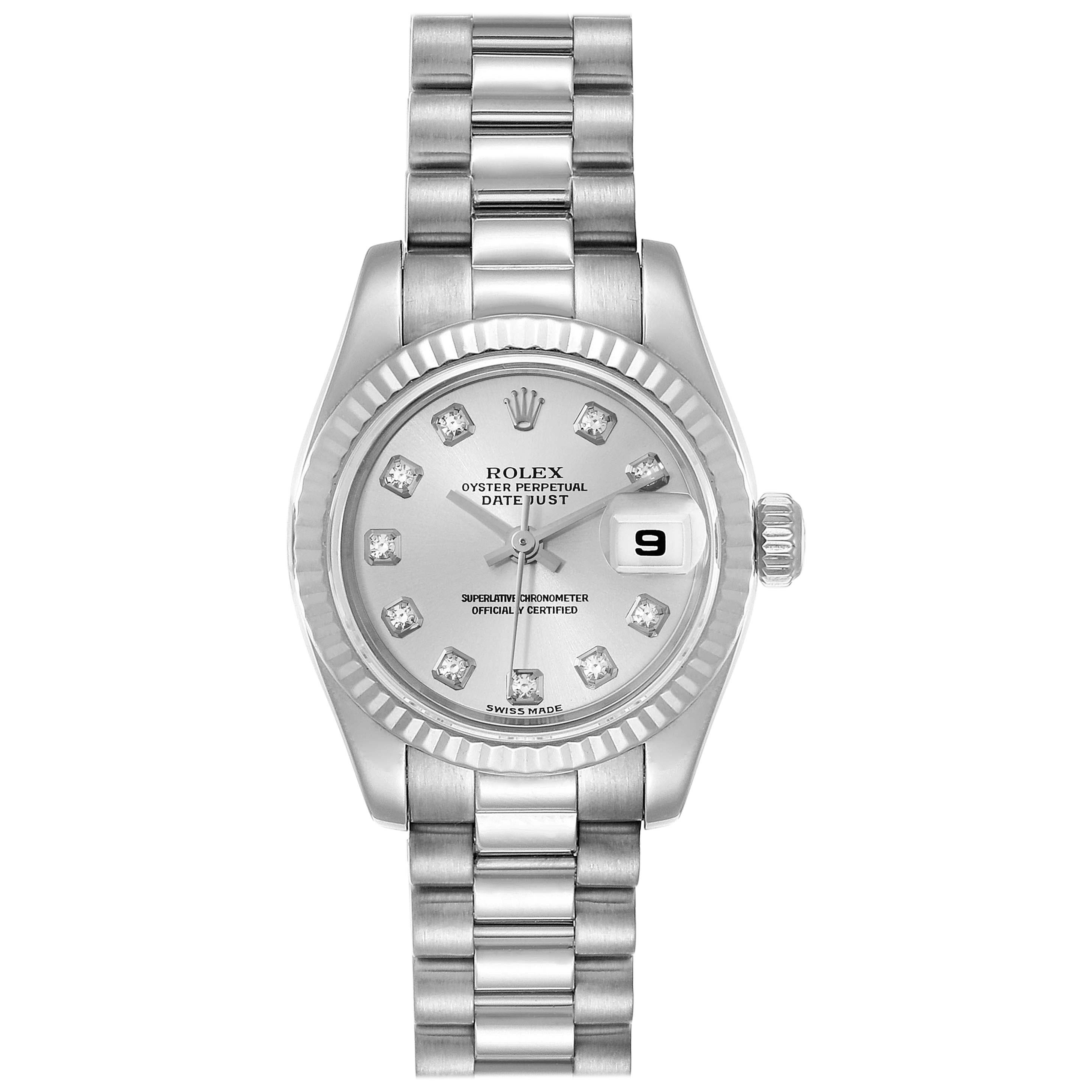Rolex President Ladies White Gold Diamond Ladies Watch 179179 Box Papers For Sale